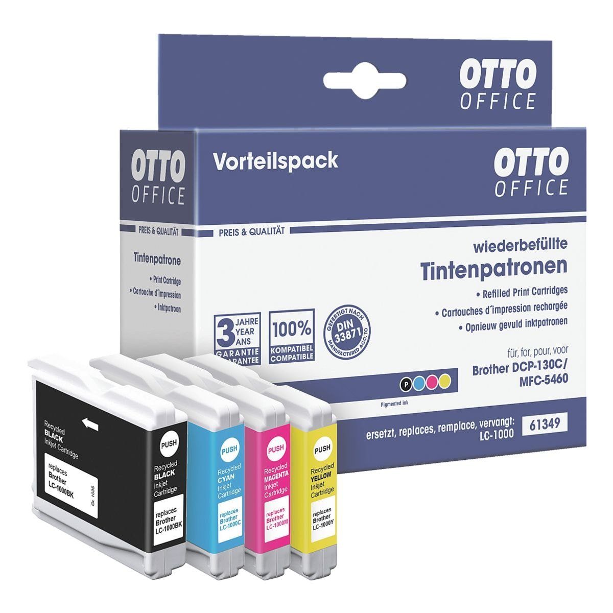 Otto Office  Office Tintenpatrone (Set, 4-tlg., ersetzt Brother »LC1000«, schwarz, cyan, magenta, gelb)