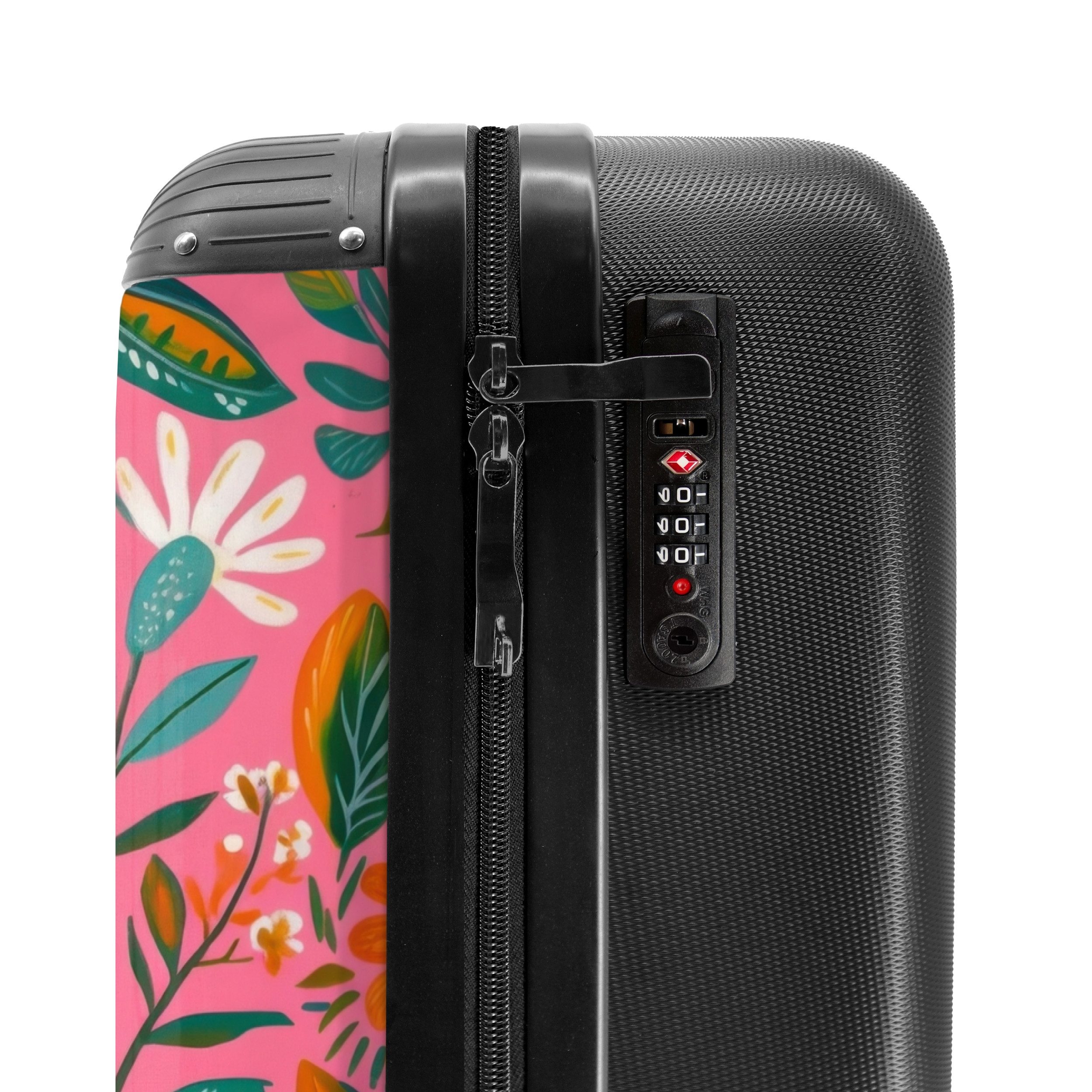 NoBoringSuitcases.com© Hartschalen-Trolley Feldblumen mit rosa Hintergrund 55x35x20cm, 4 Rollen, Reisetasche mit Rollen, Koffer Handgepäck Flugzeug