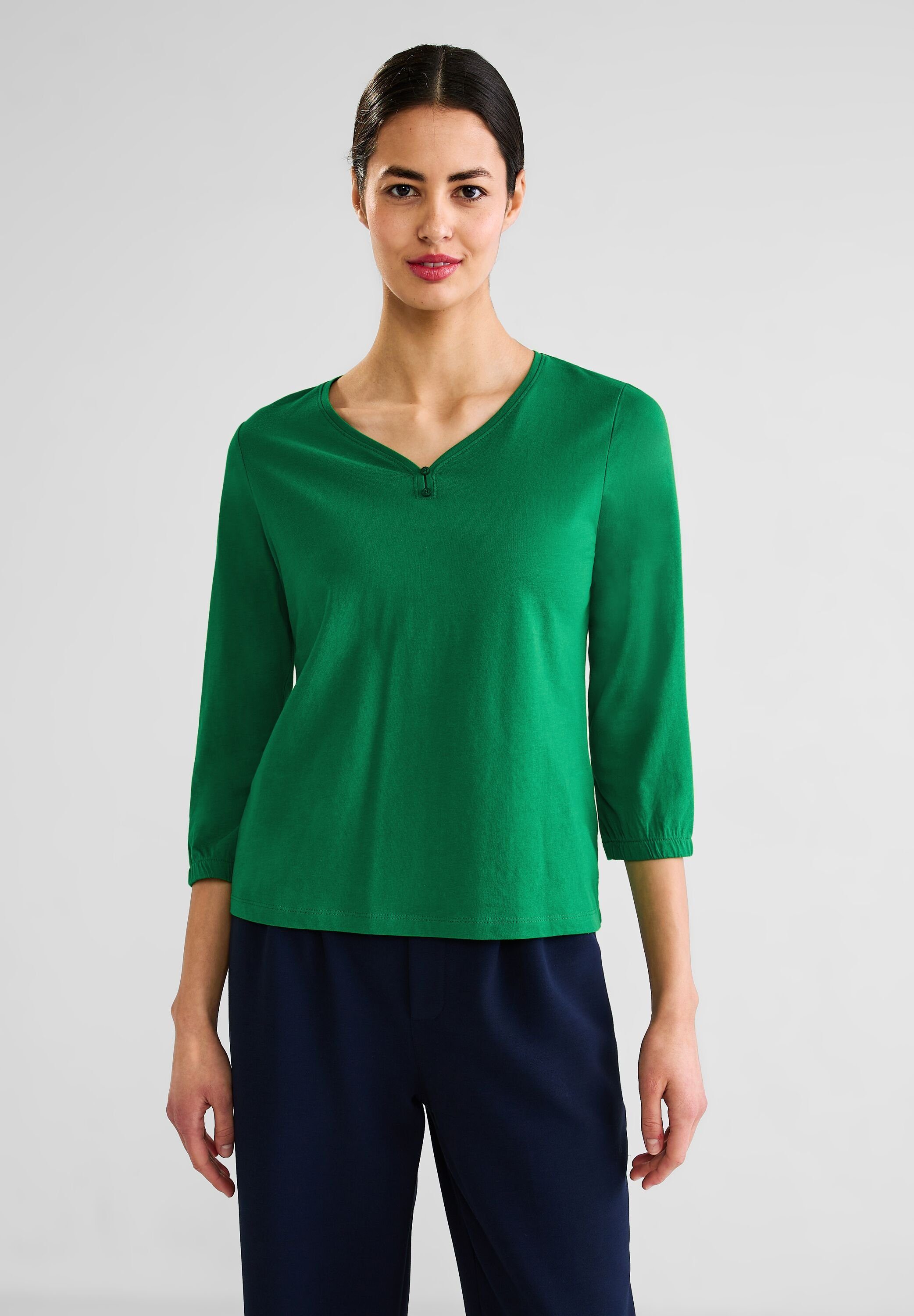 STREET ONE 3/4-Arm-Shirt mit Knopf Details brisk green | V-Shirts