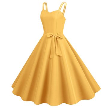 ZWY Spaghettikleid Strapskleid gelb Retro sexy Kleid langer Rock großer Rock (Anlass: Hochzeit, Festival, Party, Geschenk) kleider damen festlich,kleider für hochzeitsgäste,A-Linien-Kleid