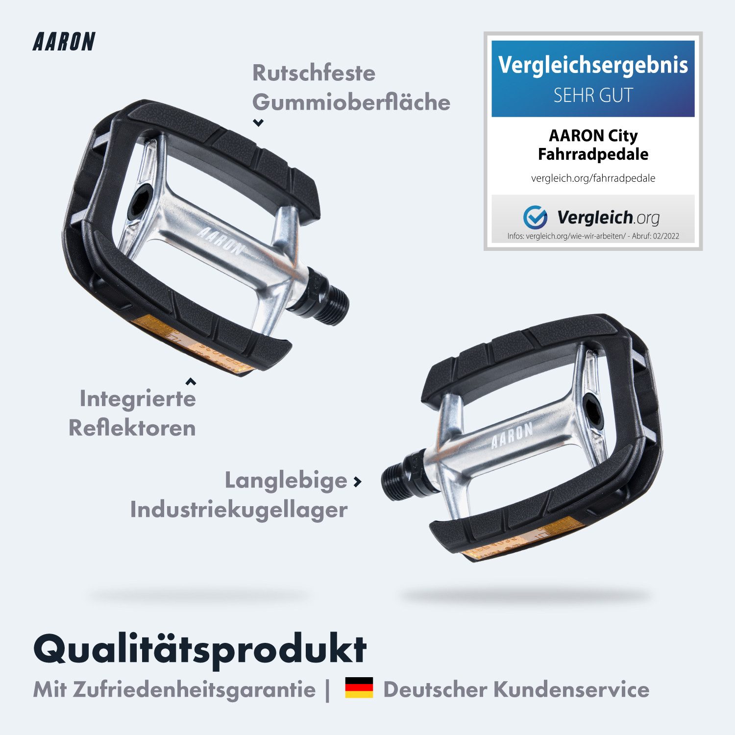 AARON Fahrradpedale City Fahrradpedal Schwarz rutschfest Aluminium 9/16" Kugellager