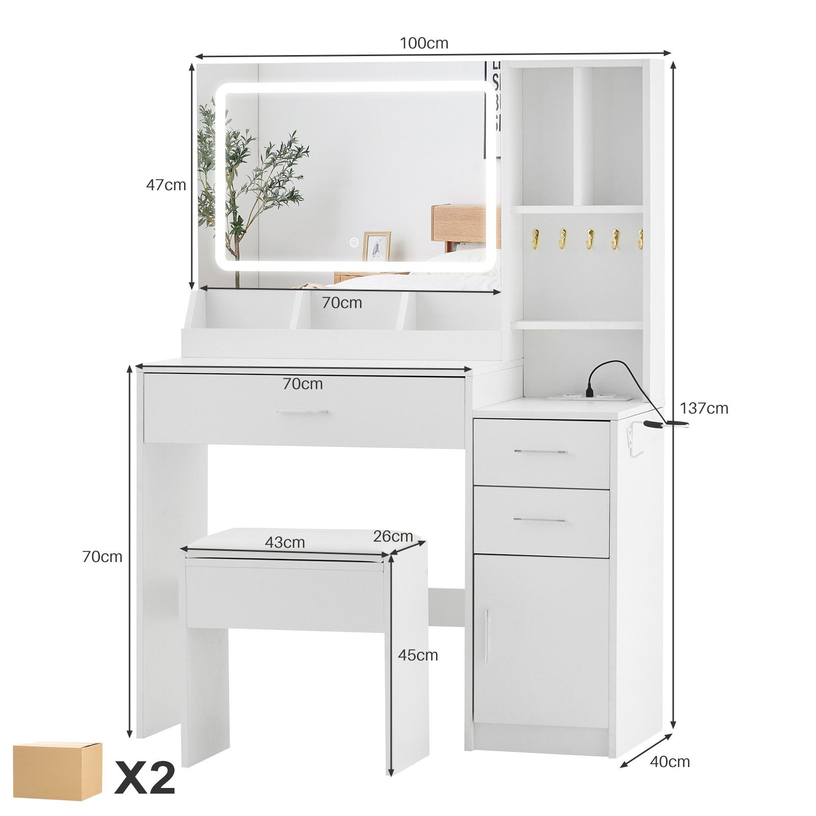 Ofcasa Schminktisch 100x40x137cm Frisiertisch 3 Schubladen günstig online kaufen