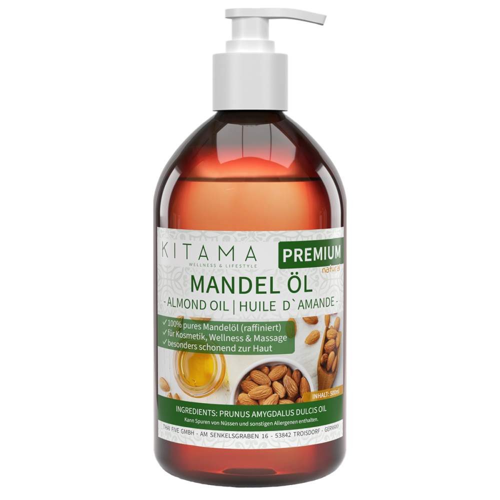 Kitama Körperöl Mandelöl Naturkosmetik - sanftes Baby-Öl, Pflege-Öl für Haut & Haar 500ml, Basisöl Massageöl