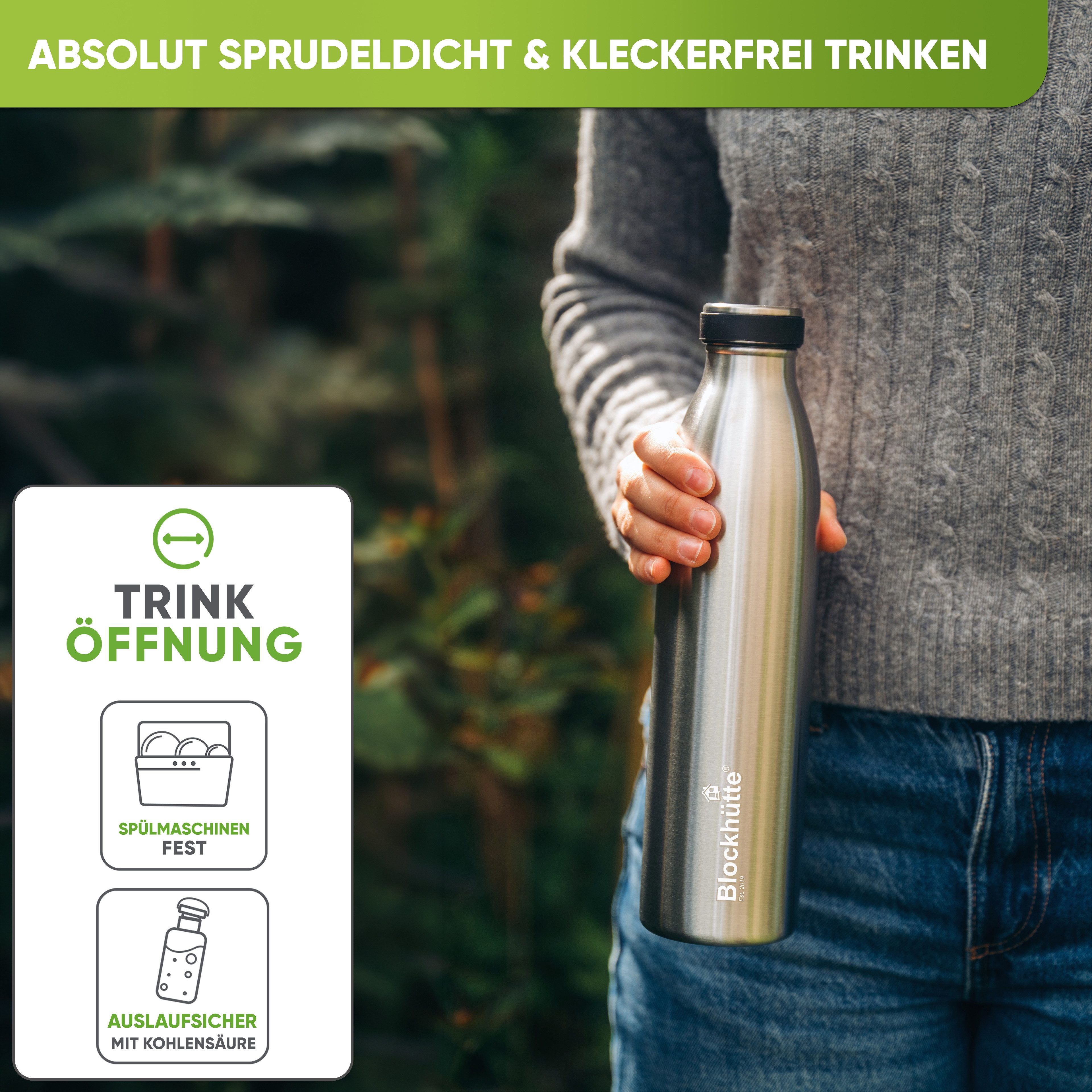 Blockhütte Isolierflasche Sportflasche - Trinkflasche Edelstahl - Edelstahl Trinkflasche Kinder, Auslaufsicher, 13 Stunden heiß, 25 Stunden kalt – Bild 2 von 5