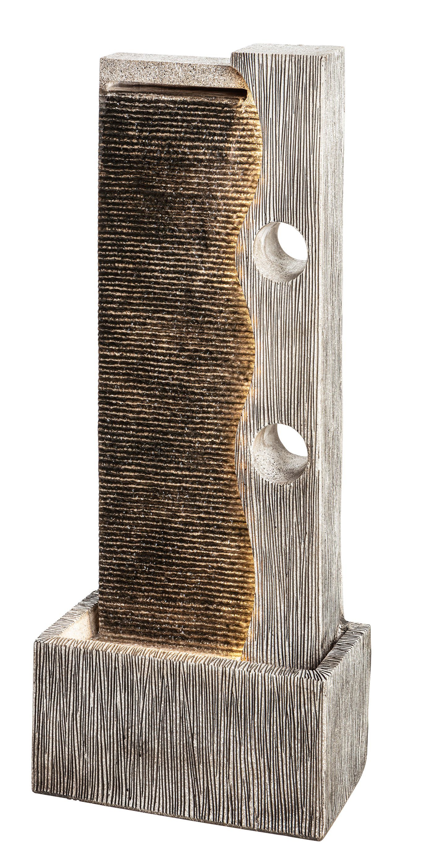 Dehner Gartenbrunnen Eclipse mit LED, 100 x 40 x 19.8 cm, Polyresin, Wasserfall-Skulptur aus Kunststein inkl. Lichtband, Pumpe und Trafo