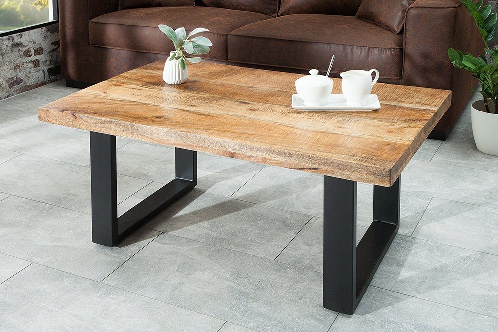 riess-ambiente Couchtisch IRON CRAFT 100cm natur/schwarz – Massivholz, Metall, rechteckig (Einzelartikel, 1-St), lackierter Holztisch mit Kufen – ideal für Industrial-Wohnzimmer