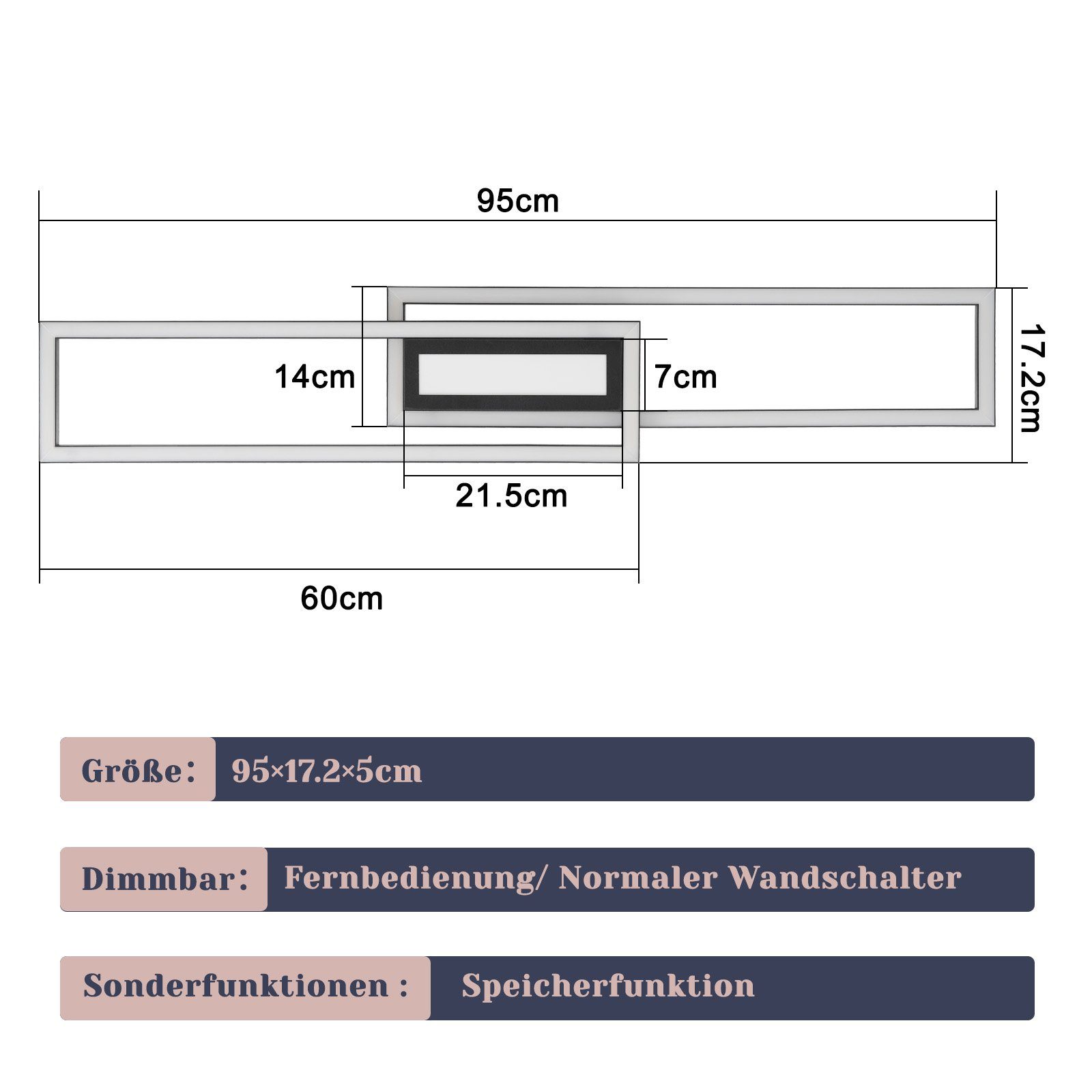 integriert, LED Wohnzimmer Deckenleuchte mit Schlafzimmer, ZMH fest Dimmbar Schwarz Design, Schlafzimmerlampe LED Wohnzimmerlampe Fernbedienung Modern