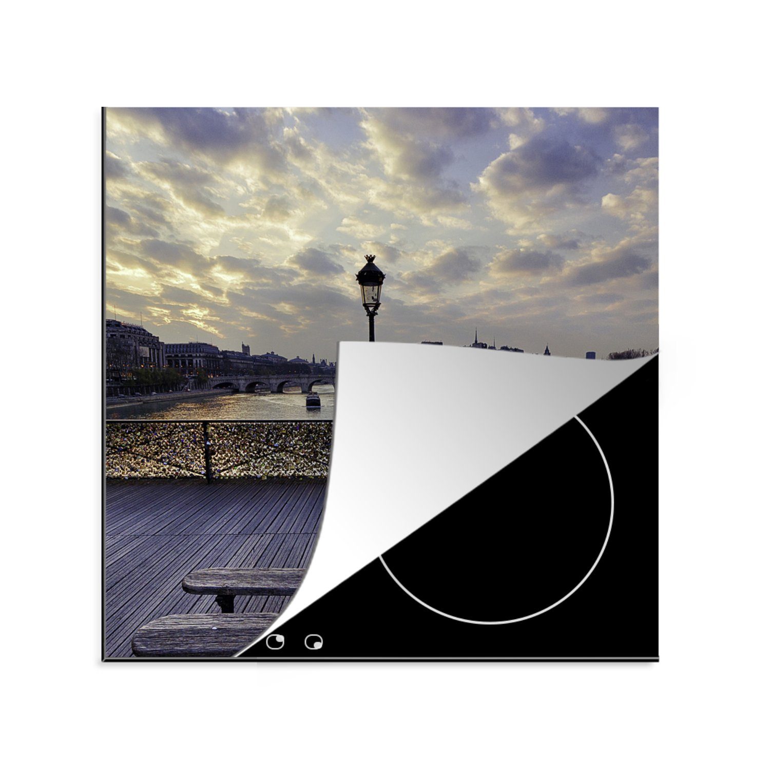 MuchoWow Herdblende-/Abdeckplatte Pond des Arts in Paris, Vinyl, (1 tlg), 78x78 cm, Ceranfeldabdeckung, Arbeitsplatte für küche