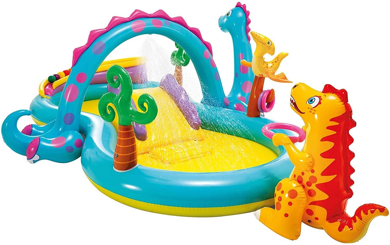 Intex Planschbecken 57135NP Playcenter Dinoland mit Sprüher und Rutsche (333x229x112cm)