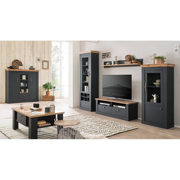 Lomadox Vitrine CESENA-61 Wohnzimmer nschrank in anthrazit mit Wotan Eiche Nb., 72/146/38 cm