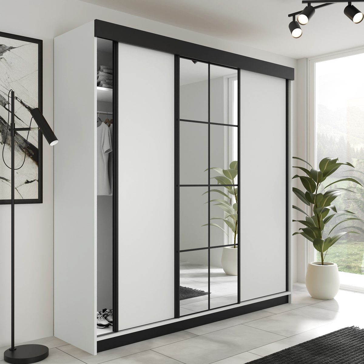 Compleo Schwebetürenschrank mit Modern Spiegel, Kleiderschrank günstig online kaufen