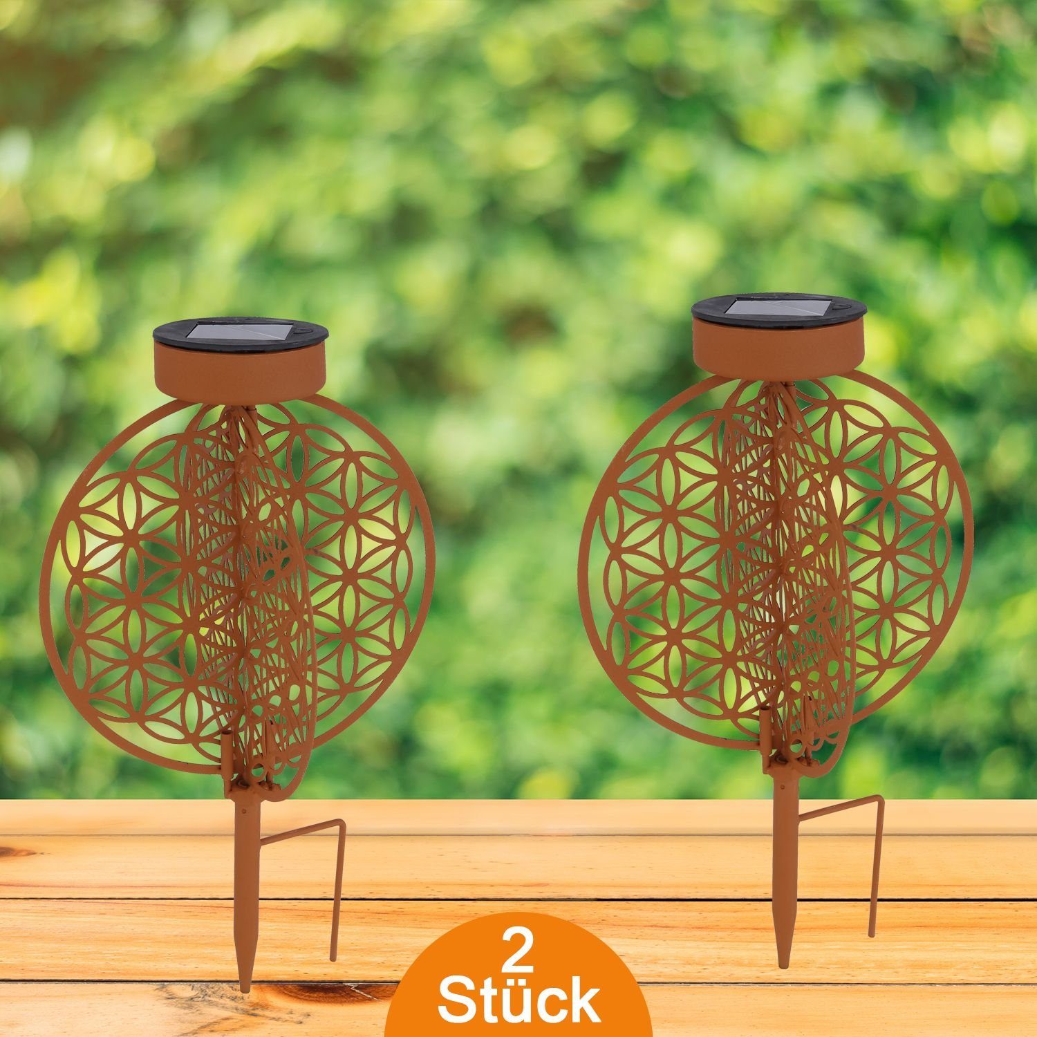 LED Solarleuchte Solarleuchte Garten 2er Set Scheibe Rost Solarlampe Außen