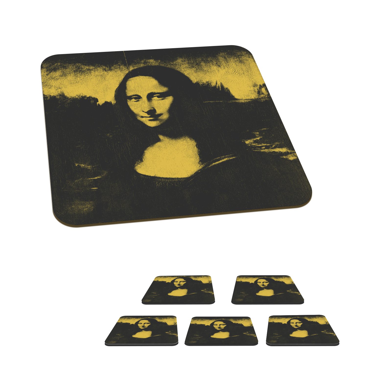 Tischuntersetzer, für Tasse - Glasuntersetzer, MuchoWow 6-tlg., Leonardo Vinci Lisa Kunst, Glasuntersetzer - Gläser, Korkuntersetzer, da Zubehör Mona Untersetzer,