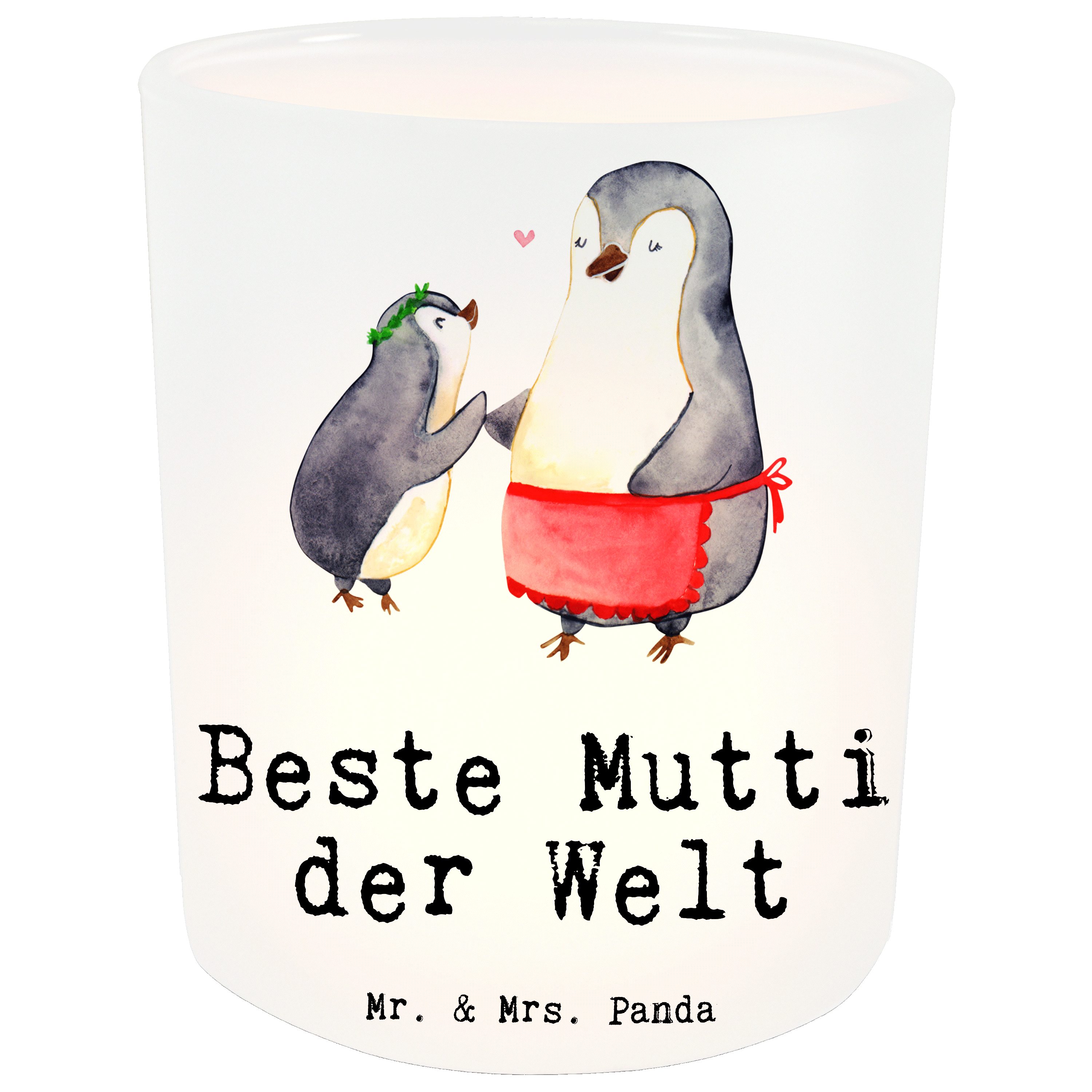 (1 Welt St) - Windlicht Panda Transparent der Beste - Geschenk, Mr. Mrs. Teelichthalter & Pinguin Mutti