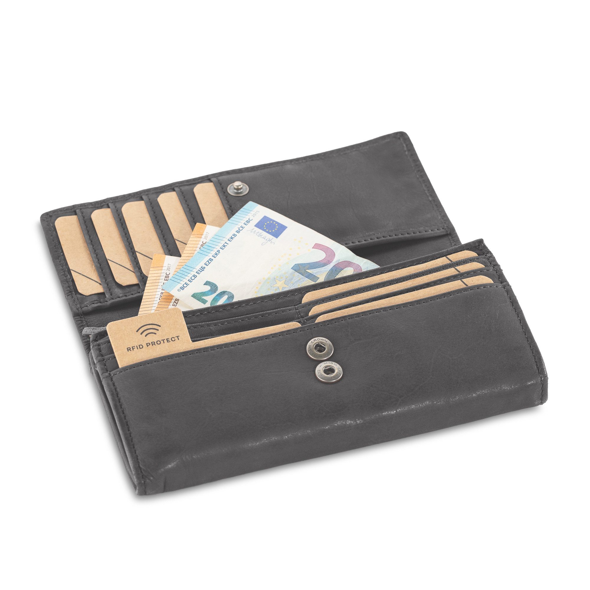 Cas8 Geldbörse Damen - Leder Portemonnaie, RFID Schutz, Portmonee für den Alltag