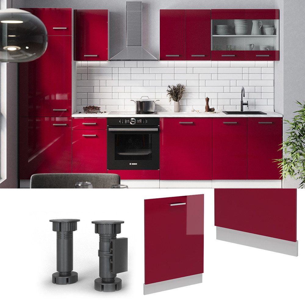 Vicco Frontblende R-Line, Rot Hochglanz/Weiß, 60 cm ohne Arbeitsplatte (1 St)
