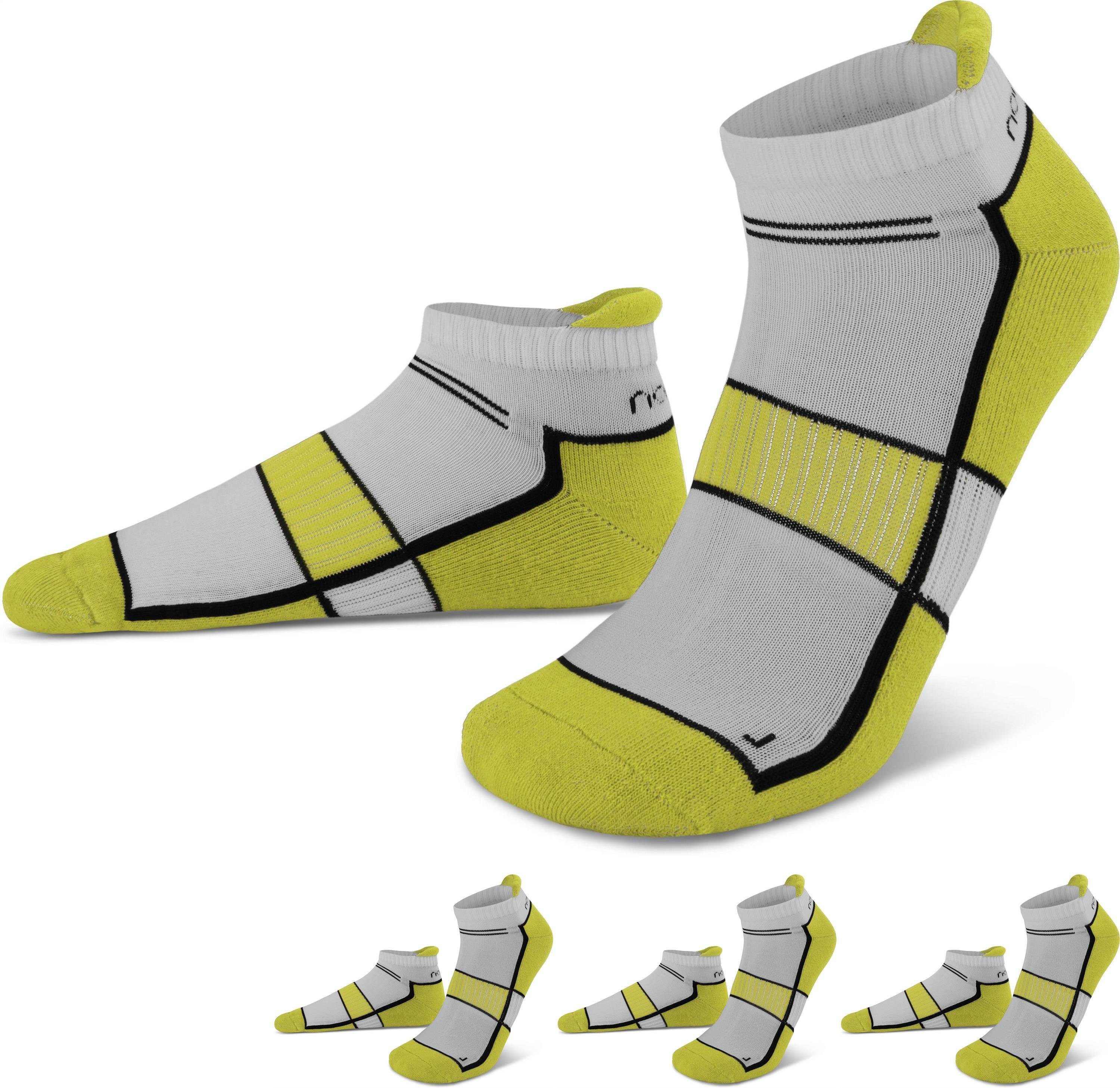 normani Sneakersocken 4 Paar Running Sneaker mit Fersenlasche (4er-Set, 4 Paar) schweißabsorbierende Frotteesohle Blazing Yellow