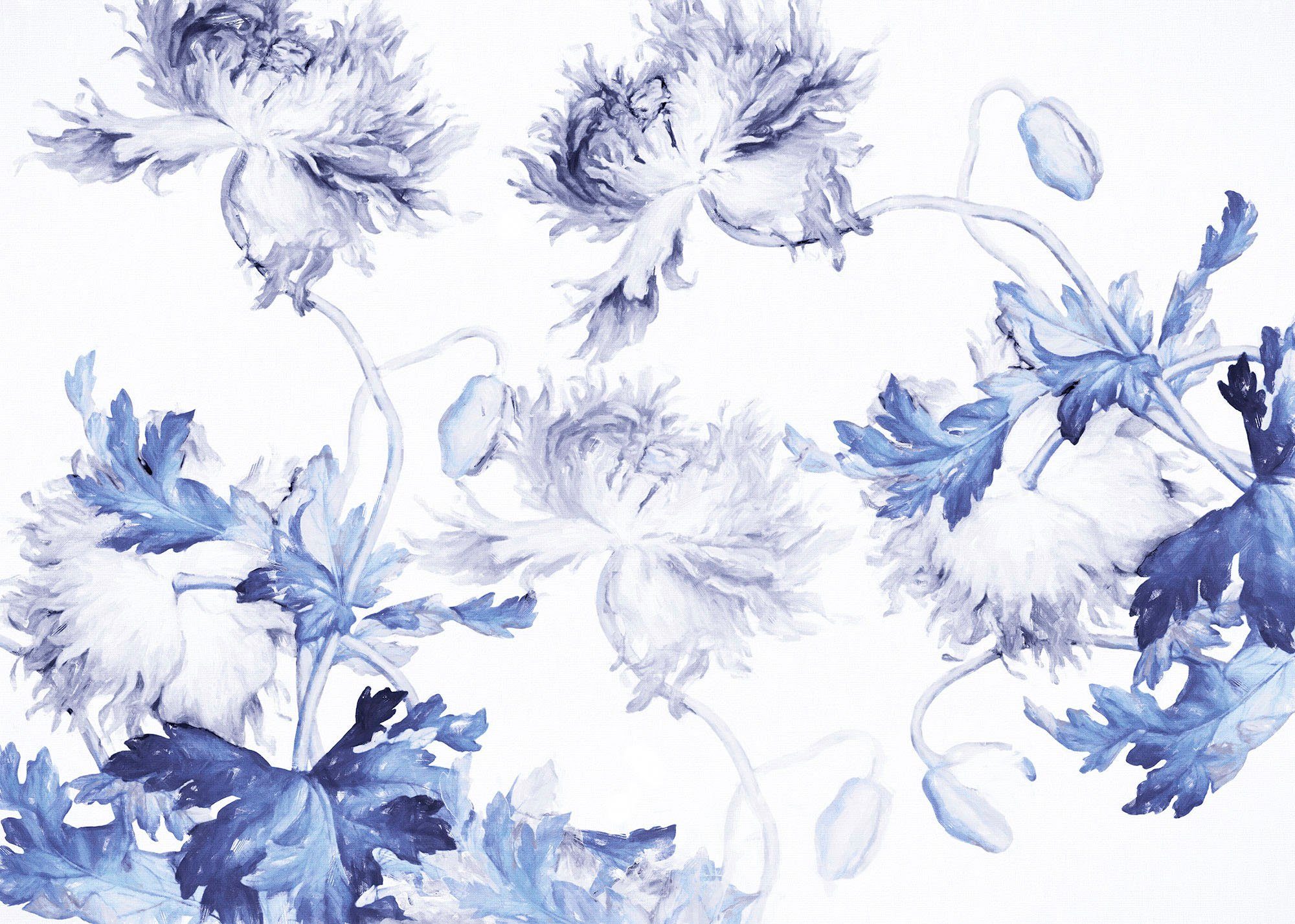 Komar Vliestapete Digitaldruck Vlies - Blue Silhouettes - Größe 350 x 250 cm, glatt, bedruckt, (1 St), Wohnzimmer, Schlafzimmer