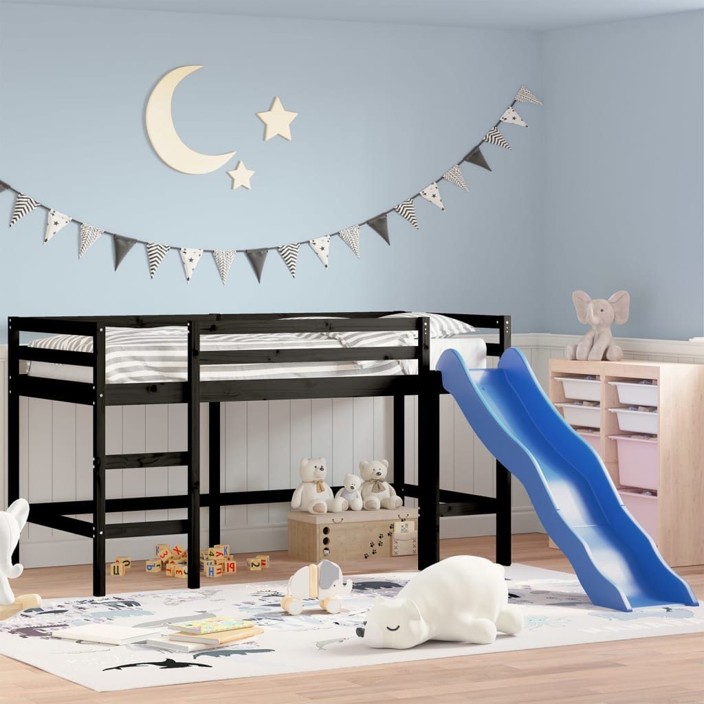 vidaXL Bett, Kinderhochbett mit Rutsche Schwarz 80x200 cm Massivholz Kiefer günstig online kaufen