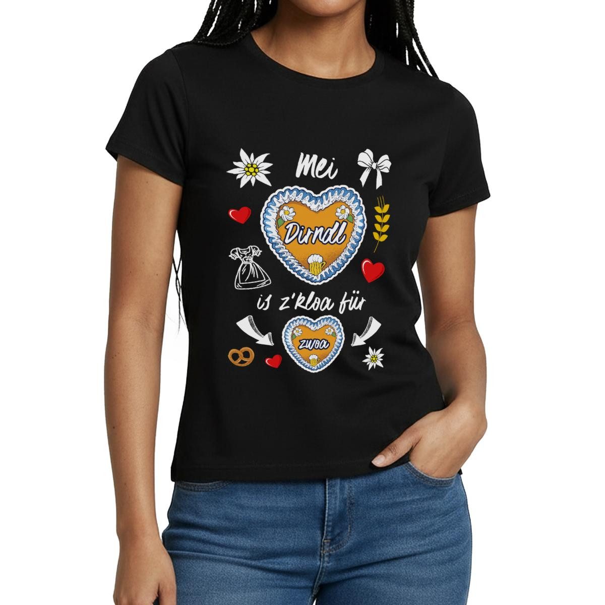Spreadshirt T-Shirt Dirndl Zu Klein Für Zwei Oktoberfest Dirndl Ersatz Frauen T-Shirt (1-tlg) Slim Fit, fällt klein aus