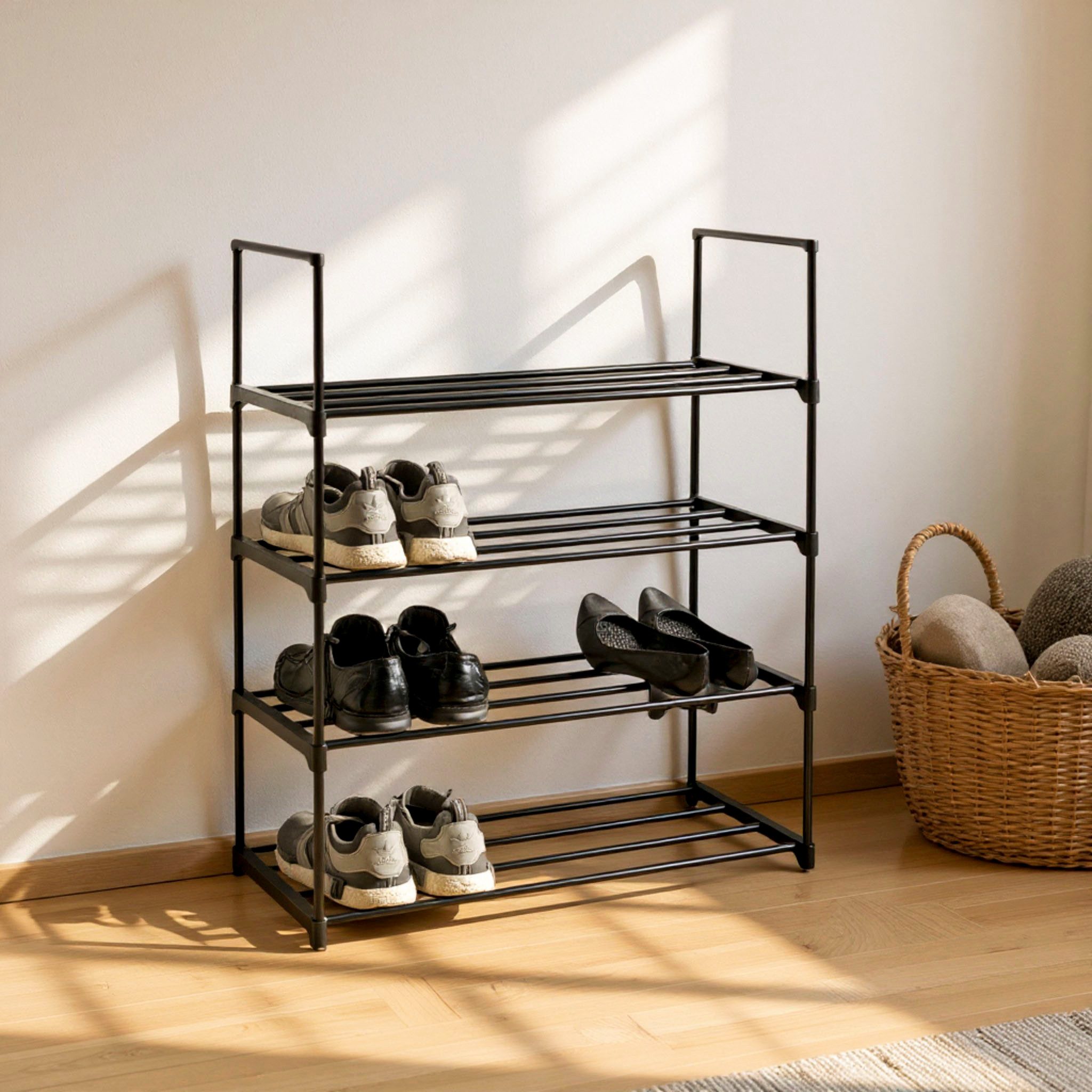 HAKU Schuhregal Schuhaufbewahrung, rechteckig - aus Metall Schwarz - B/T/H 67/30/81 cm