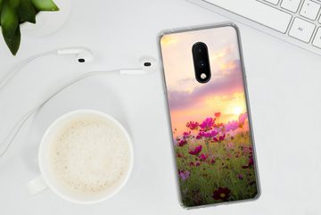 MuchoWow Handyhülle Sonnenuntergang - Blumen - Rosa - Natur - Grün, Phone Case, Handyhülle OnePlus 7, Silikon, Schutzhülle