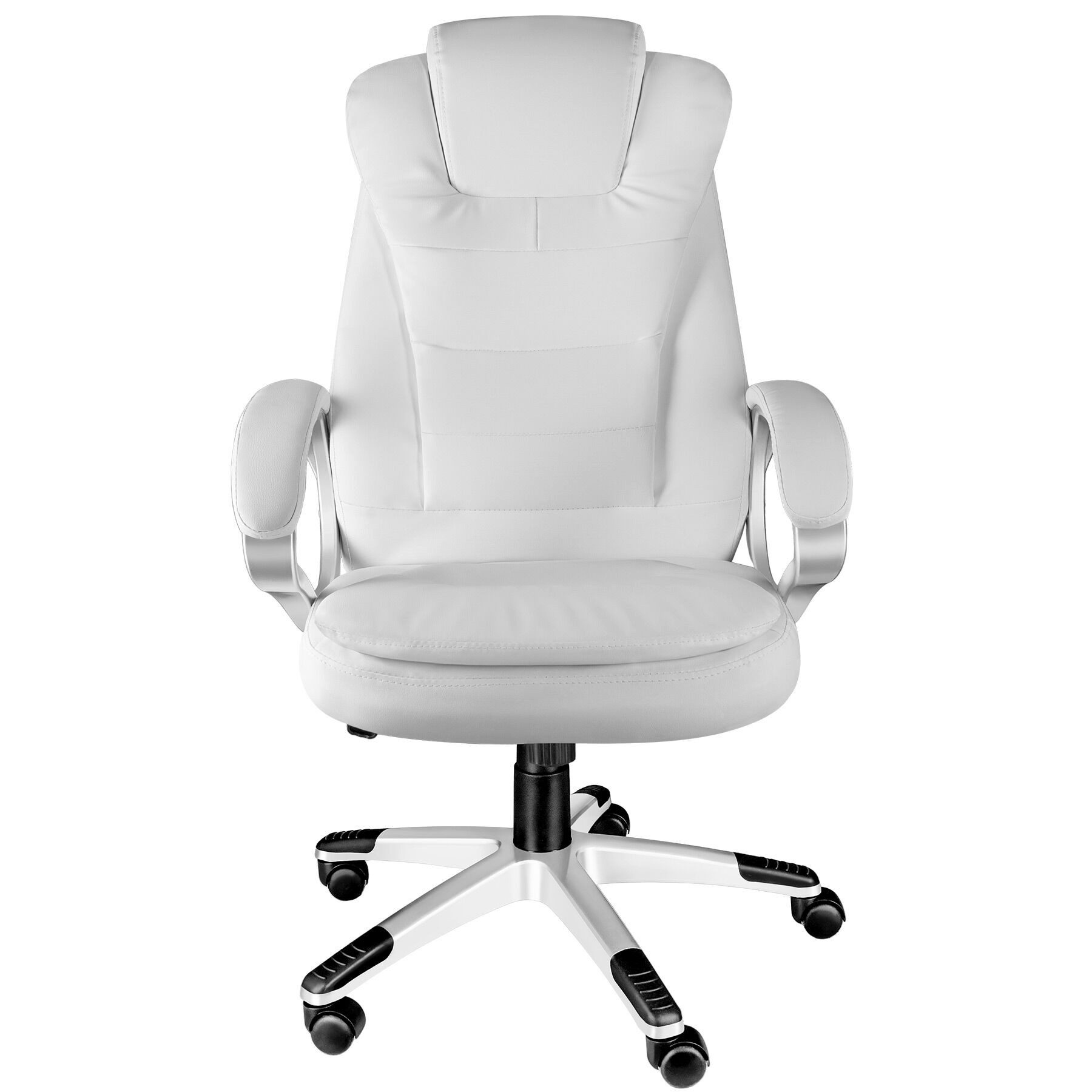 tectake Chefsessel Bürostuhl, dicke Polsterung mit Kunstlederbezug, ergonomische Form (Computerstuhl Zulu, 1 St), 360° drehbar & stufenlos höhenverstellbar, mit gepolsterten Armlehnen