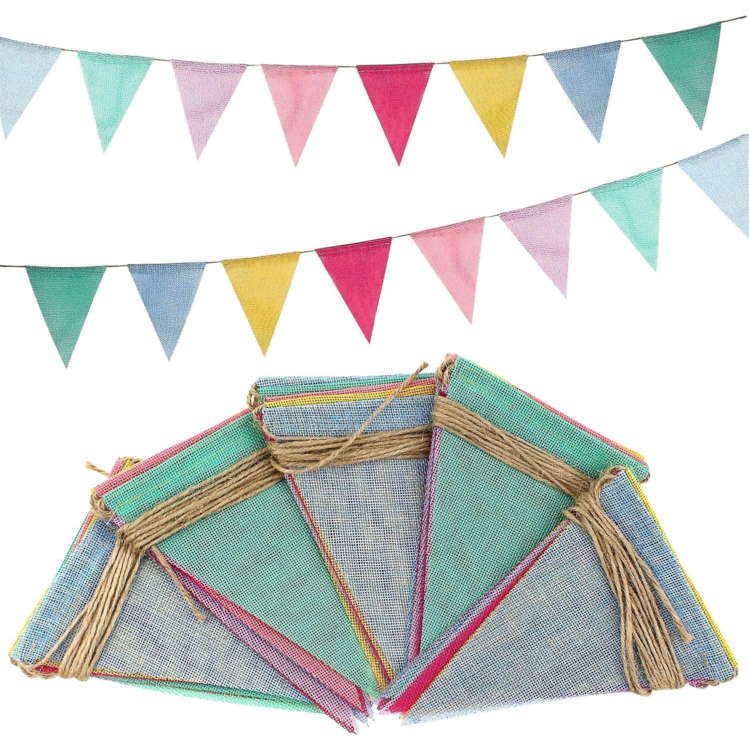 LuxusKollektion Wimpelkette Wimpelkette 5er Pack Outdoor 6 Farben Imit.Leinen