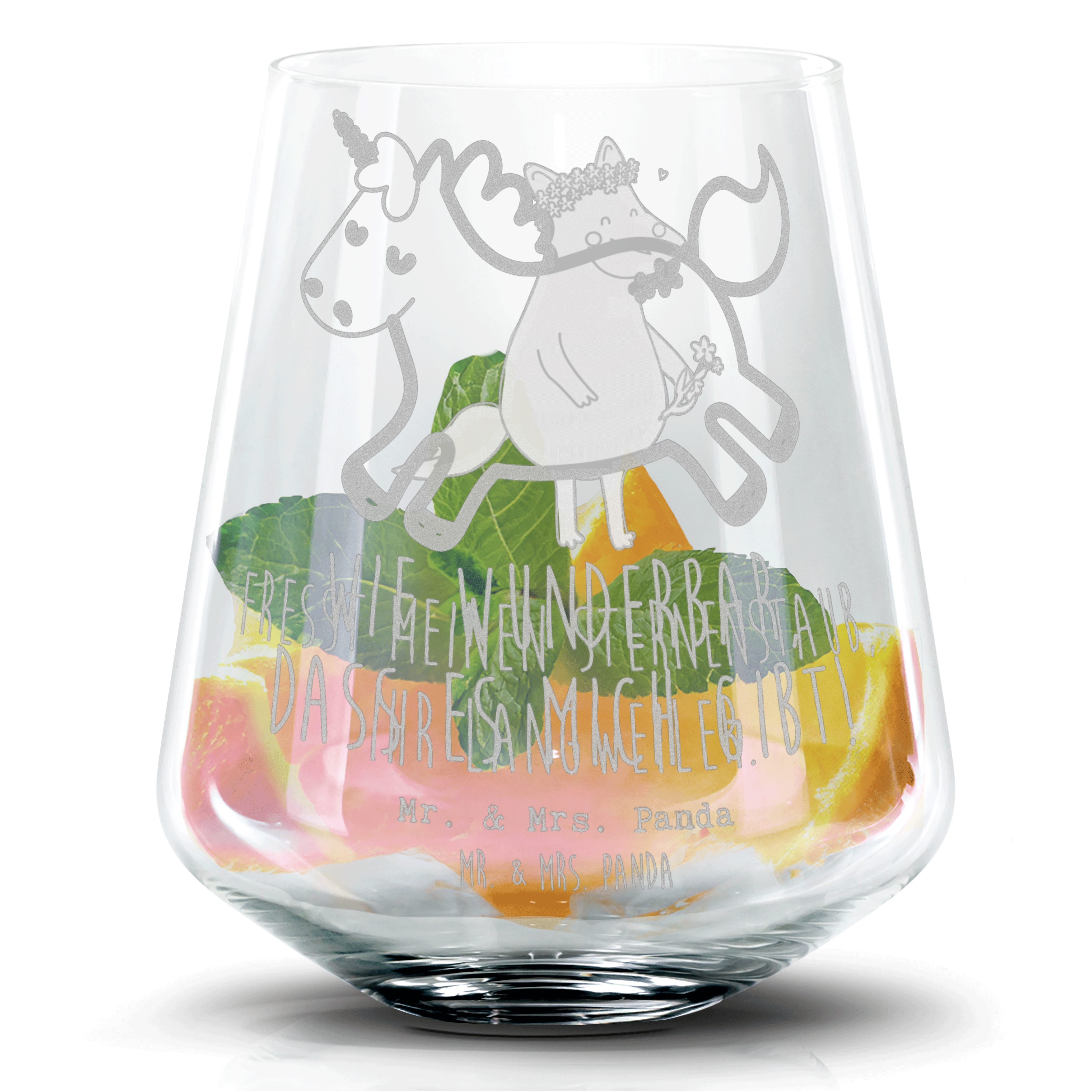 Mr. & Mrs. Panda Cocktailglas Einhorn Happy - Transparent - Geschenk, Cocktail Glas, spannend, Unic, Premium Glas, Zauberhafte Gravuren