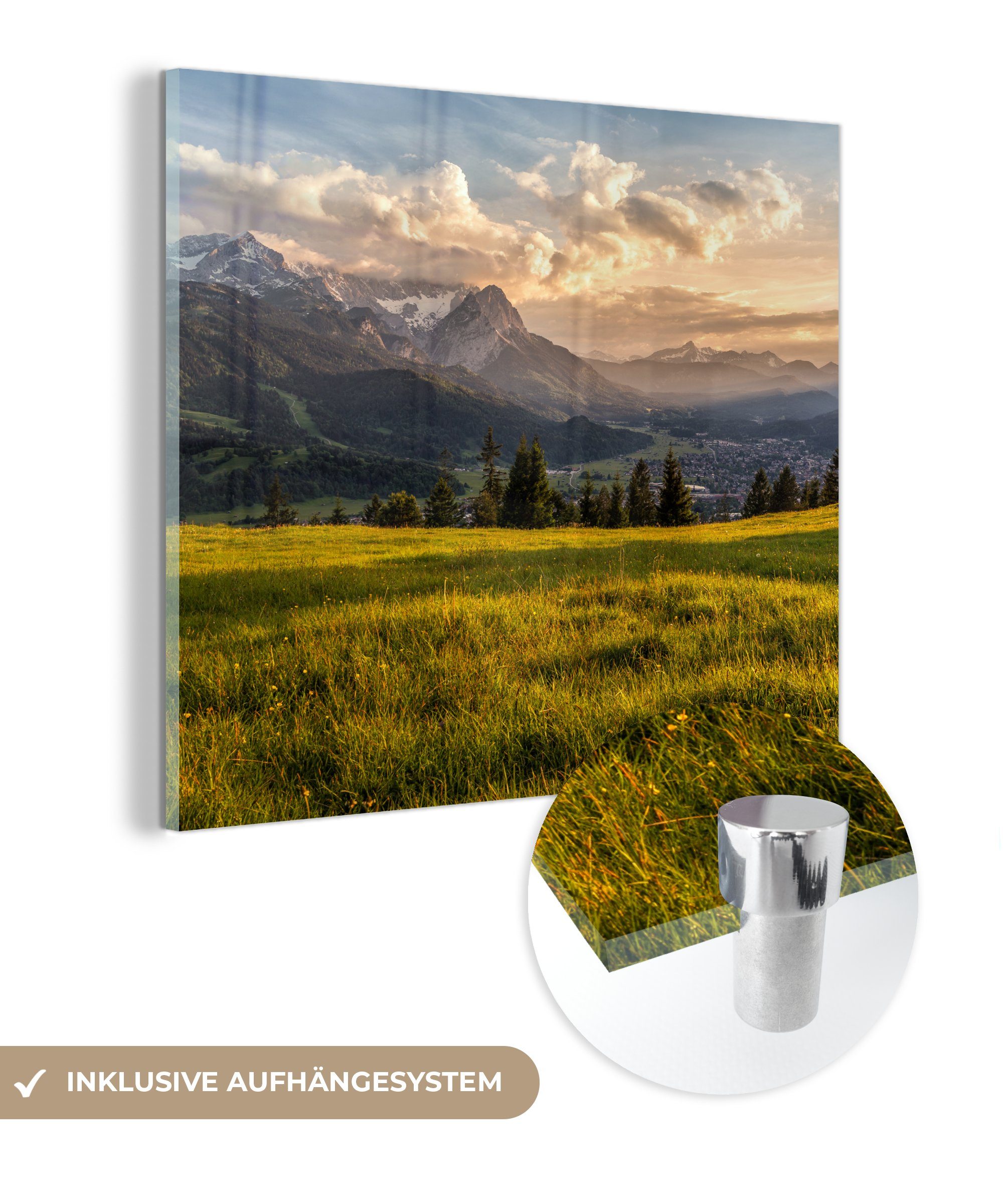 Acrylglasbild Glas Berg, Wandbild - Alpen Foto Glasbilder Wanddekoration St), auf Sonnenuntergang - Glas Bilder (1 auf - - MuchoWow -