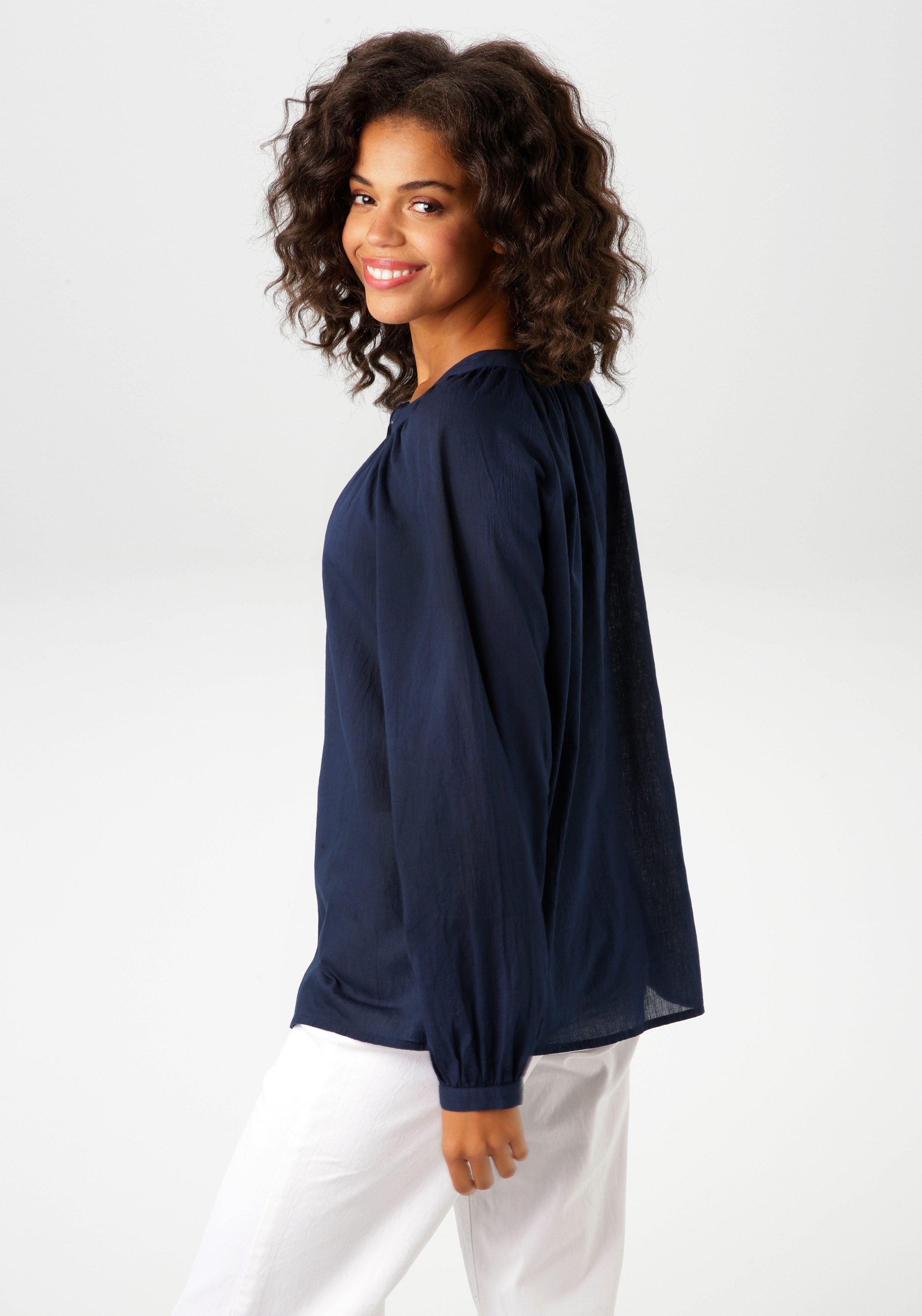 Aniston CASUAL Langarmbluse aus strukturierter Baumwolle günstig online kaufen