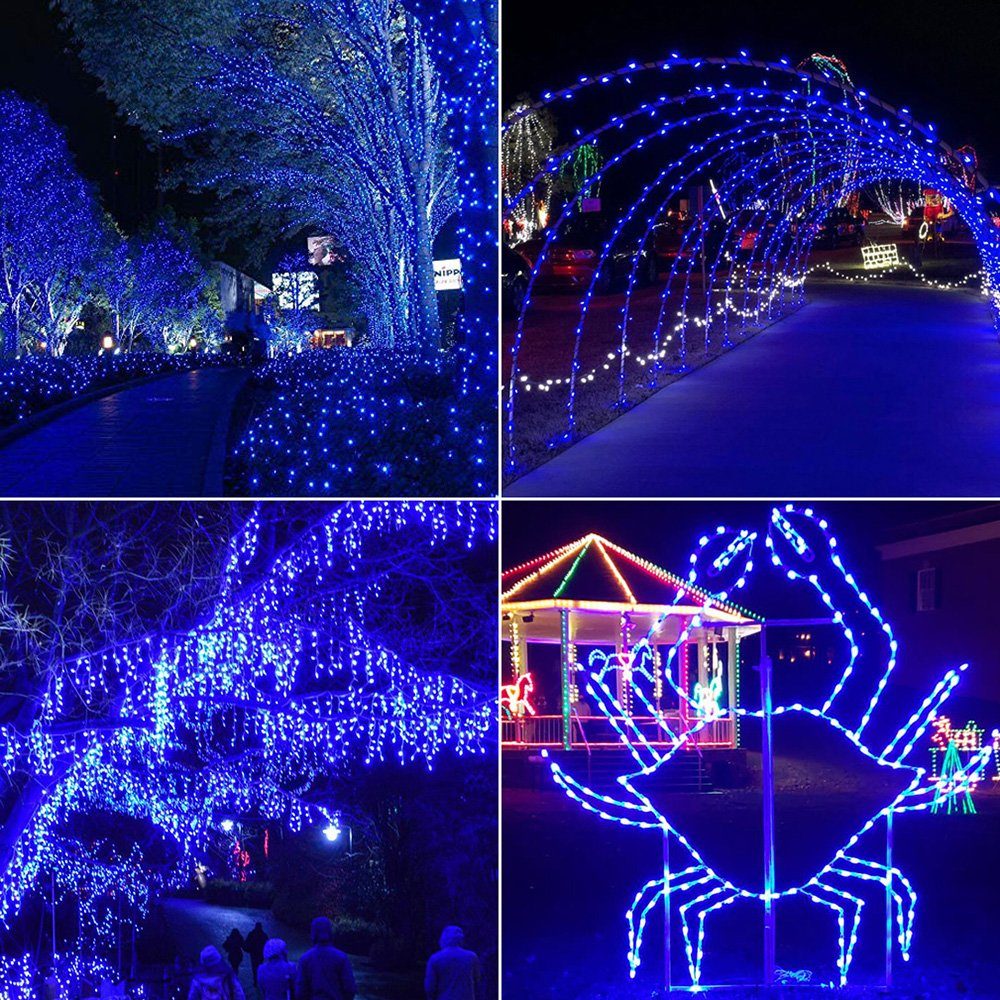 Rosnek LED-Lichterkette 100M/2000LEDs, Schlafzimmer Weihnachten 8 Hochzeit Deko, Blau Ostern Für Party Speicherfunktion; Wasserdicht, modi