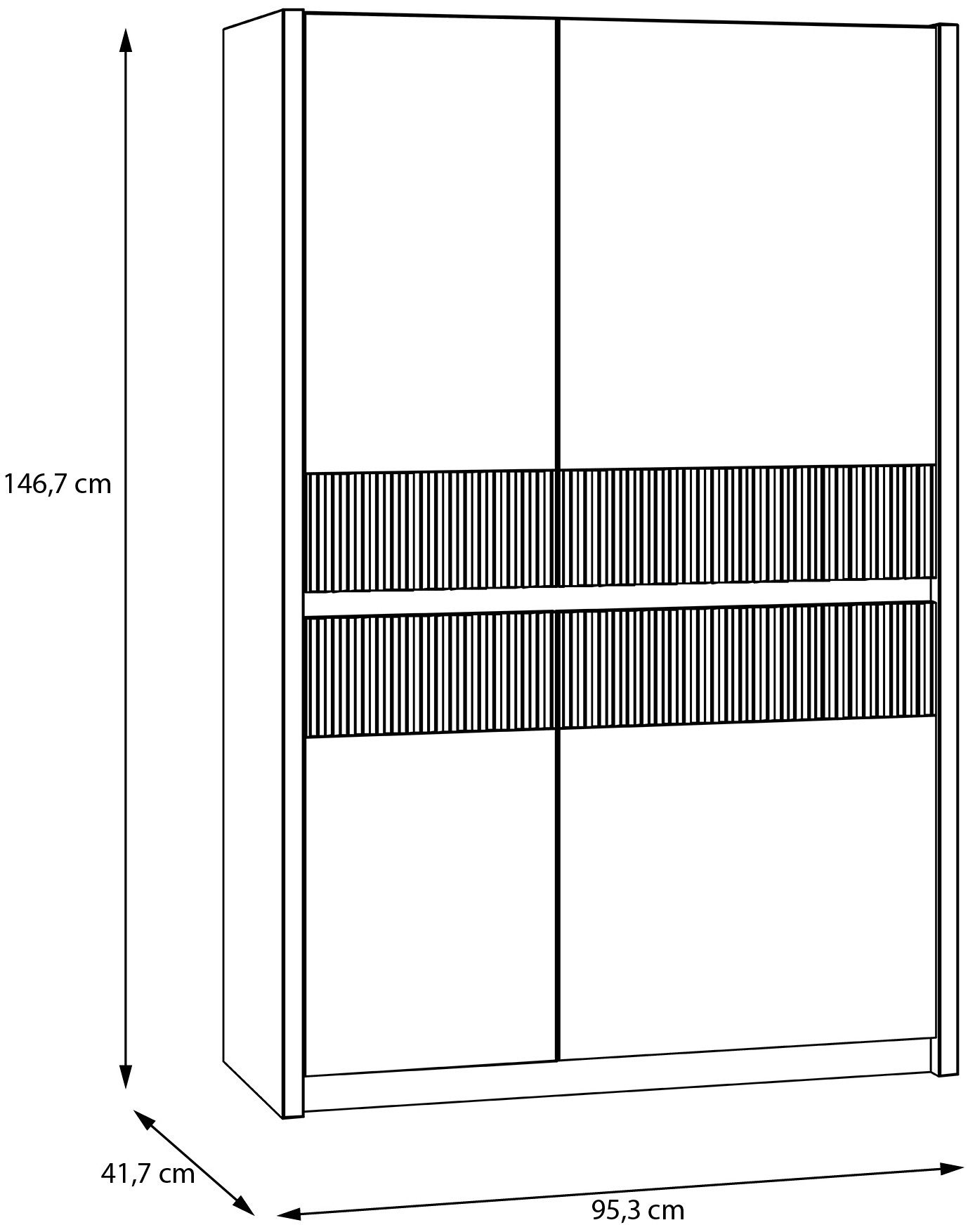FORTE Highboard Oak Squere, Highboard inklusive Beleuchtung, Soft Close, B/H/T 95,3/146,7/41,5 cm 4türig