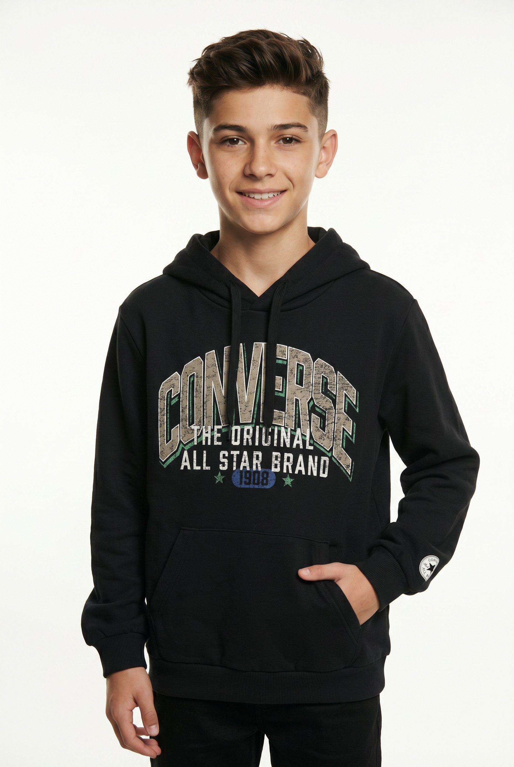 Converse Kapuzensweatshirt CNVB VARCITY LAYERED HOODIE mit warmem Fleece-Material, für Kinder, aus Baumwolle und Polyester
