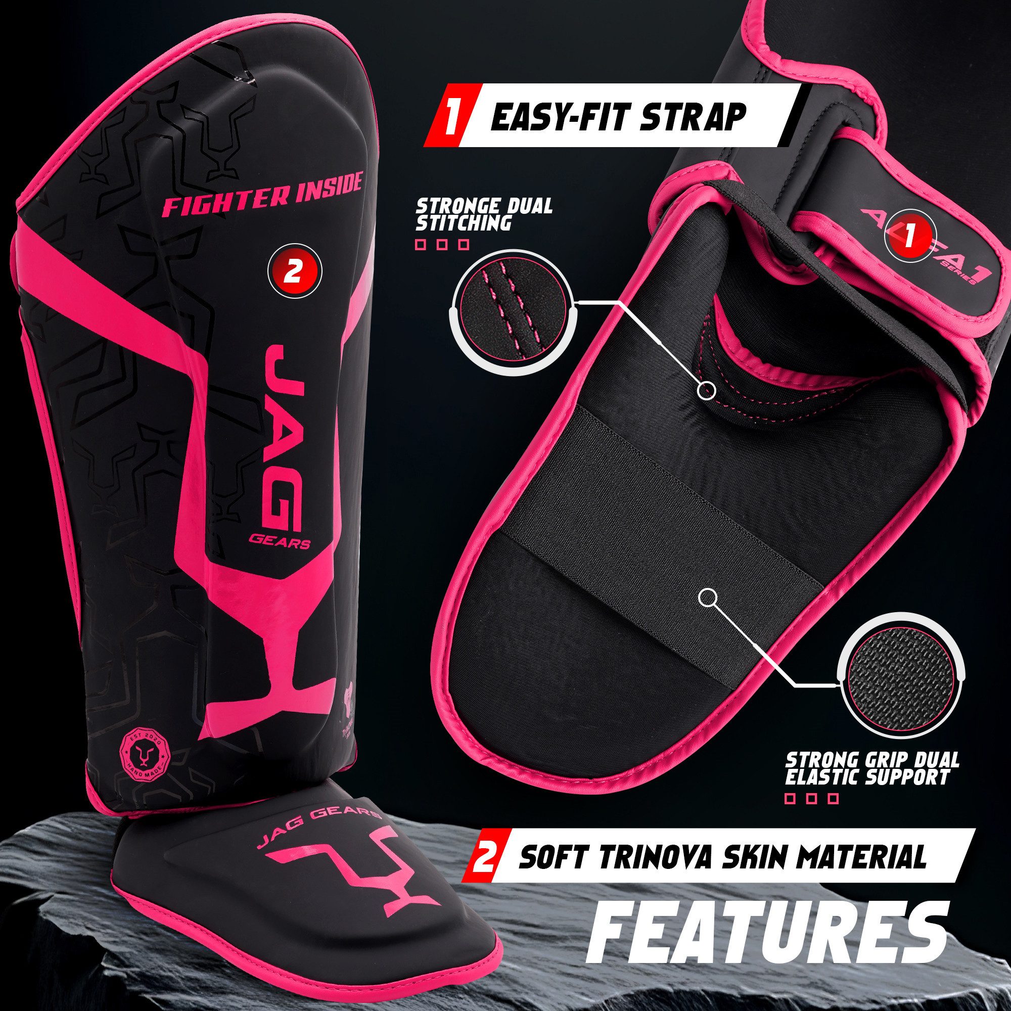 JAG GEARS Kampfsport Schienbeinschoner Schienbeinschoner-Polsterung für Kampfsportarten und Kickboxen schütze (Set, 1x pair), Geeignet für MMA Kickboxen, Muay Thai, Sparring, Training und Wettkamp