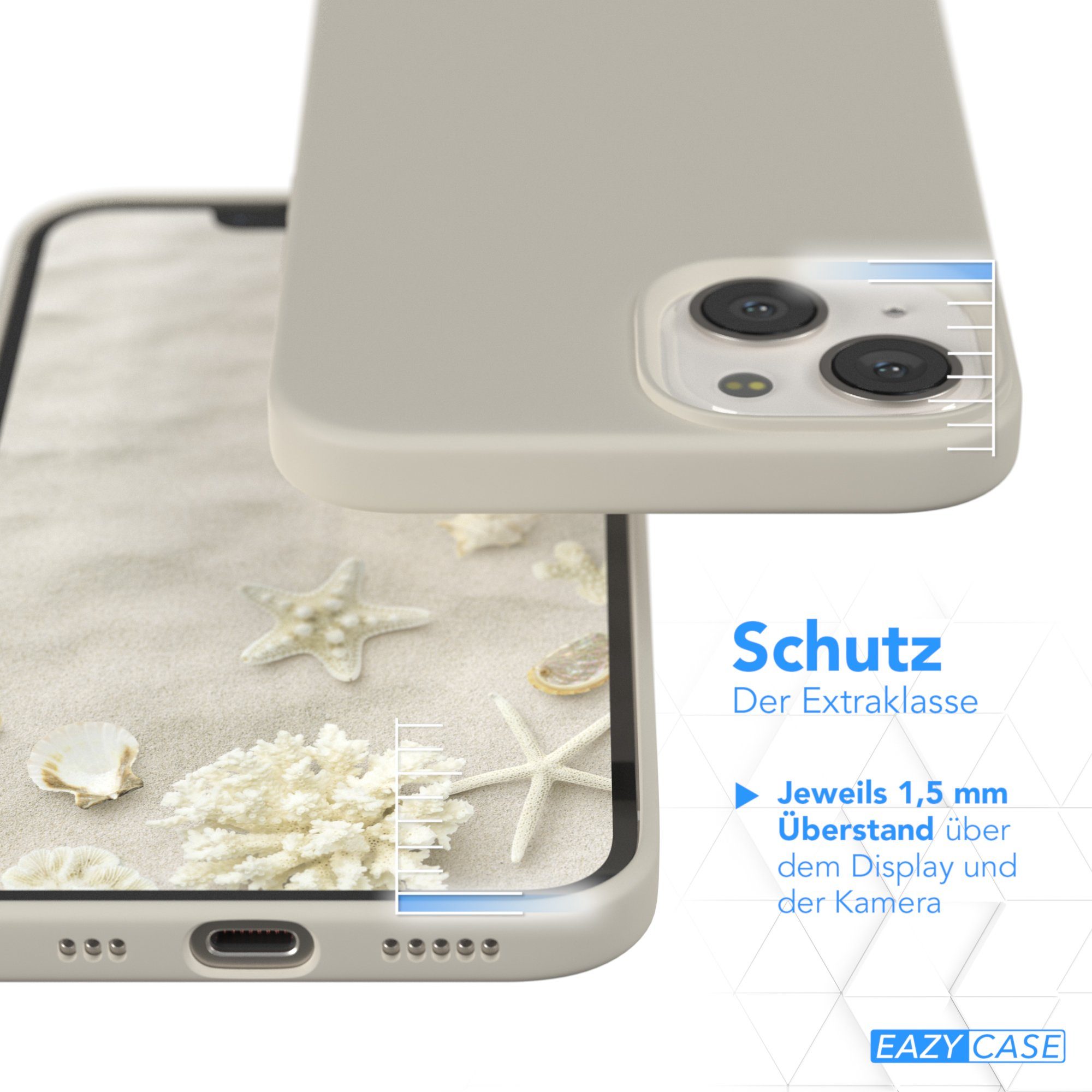 EAZY CASE Handyhülle Premium Silikon Case für Apple iPhone 13 6,1 Zoll, Hülle Silikon mit Displayschutz Handy Softcase Slimcover Taupe / Beige