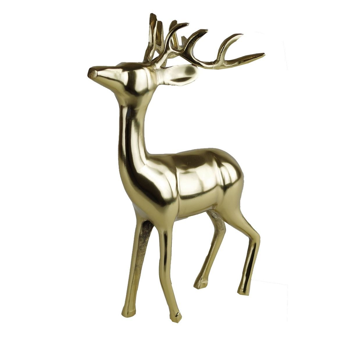 Lesli Living Dekofigur Dekohirsch stehend gold Aluminium poliert Hirsch Figur Weihnachtsdeko, zum Hinstellen