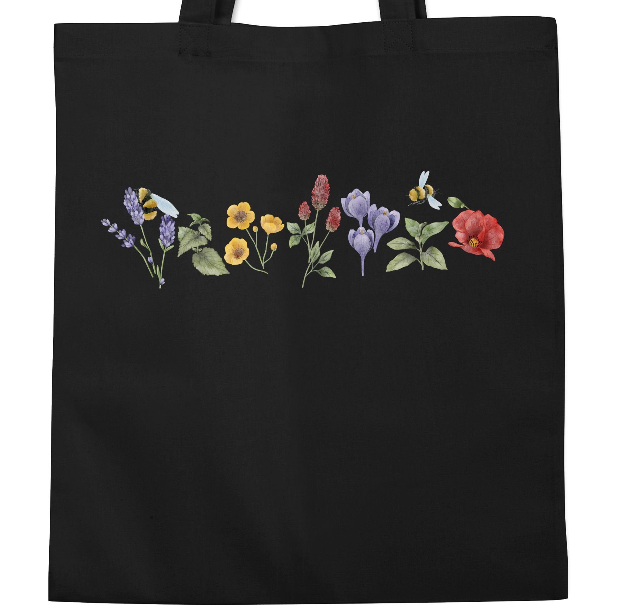 Wiese Schwarz Umhängetasche Watercolor Tasche Style Aquarell, Bohemian 1 Blumen Shirtracer