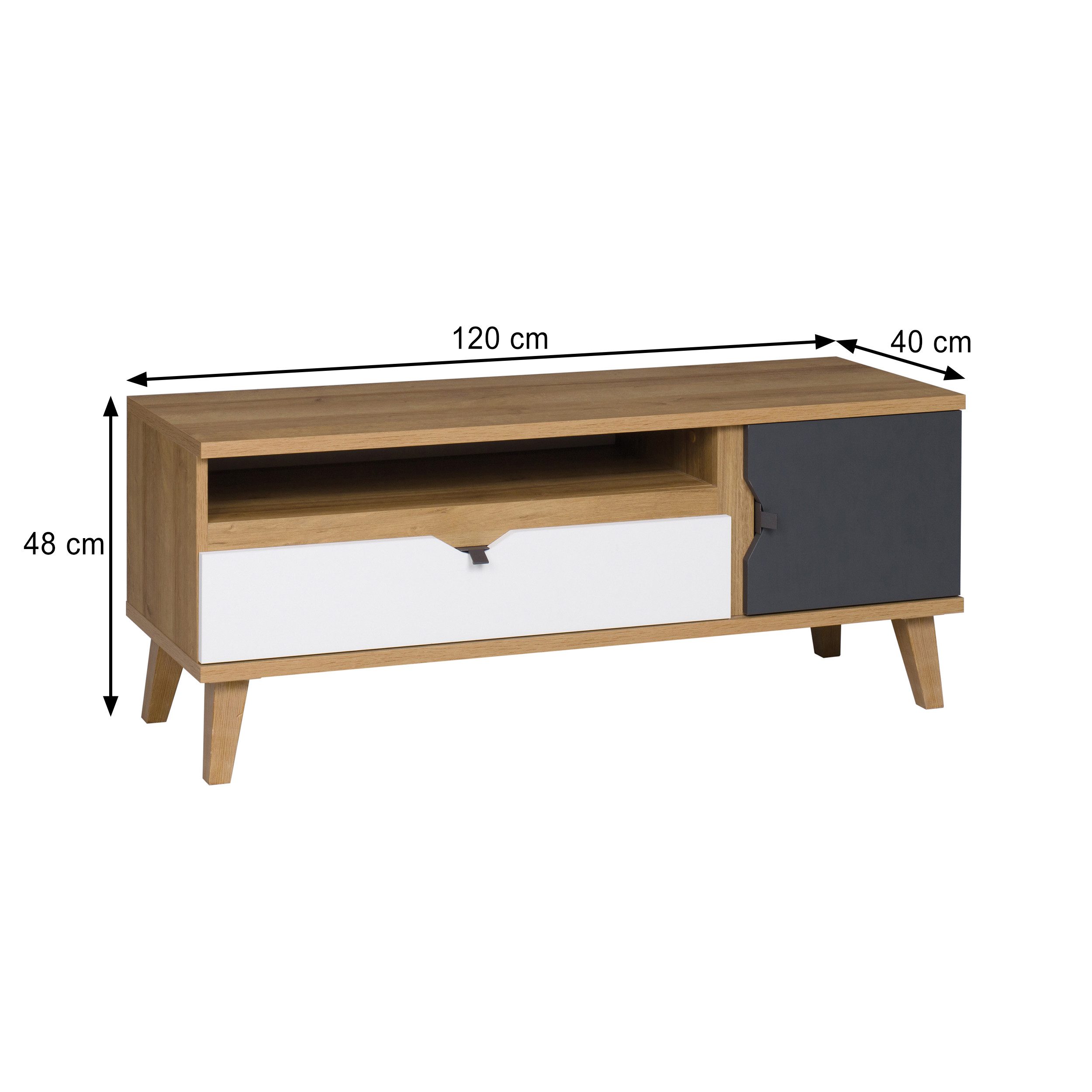 Beautysofa TV-Schrank MORENO mit 1 Tür und 1 Schublade (ideal für Jugendzimmer) Breite 120 cm