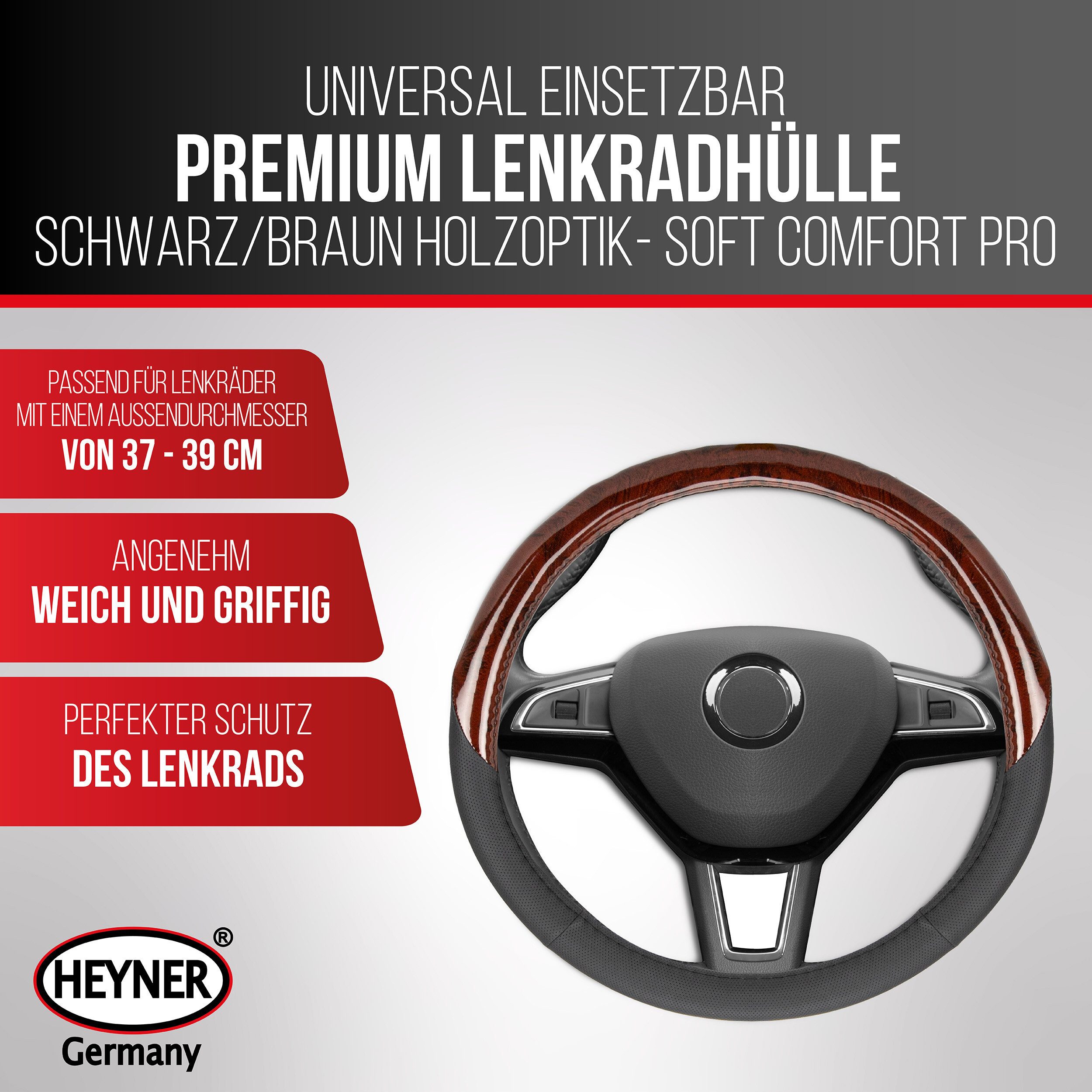 HEYNER Lenkradbezug Lenkradhülle Auto 37-39 cm modern Lenkradschoner weich Leder, (1-tlg) – Bild 2 von 5