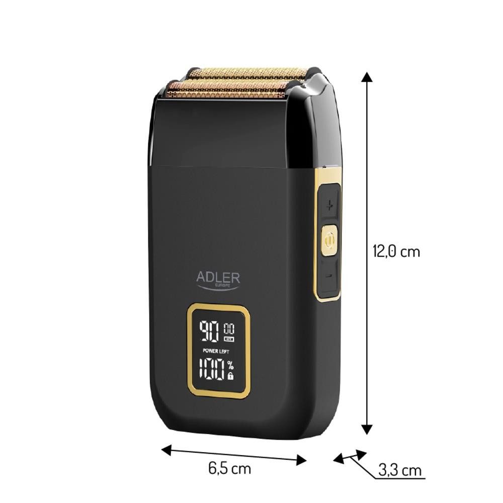 ADLER EUROPE Elektrorasierer AD 2947 Profi-Folienrasierer mit 3 Stufen, LCD, USB-C, Dual-Doppelkopf, Manuelle Reinigung mit der mitgelieferten Reinigungsbürste, Rasierer mit Öl, Reinigungsbürste, Klingenschutz und USB-C-Kabel, Titanbeschichtung, Großlochfolie, 120 Min Laufzeit, Reinigungsbürste