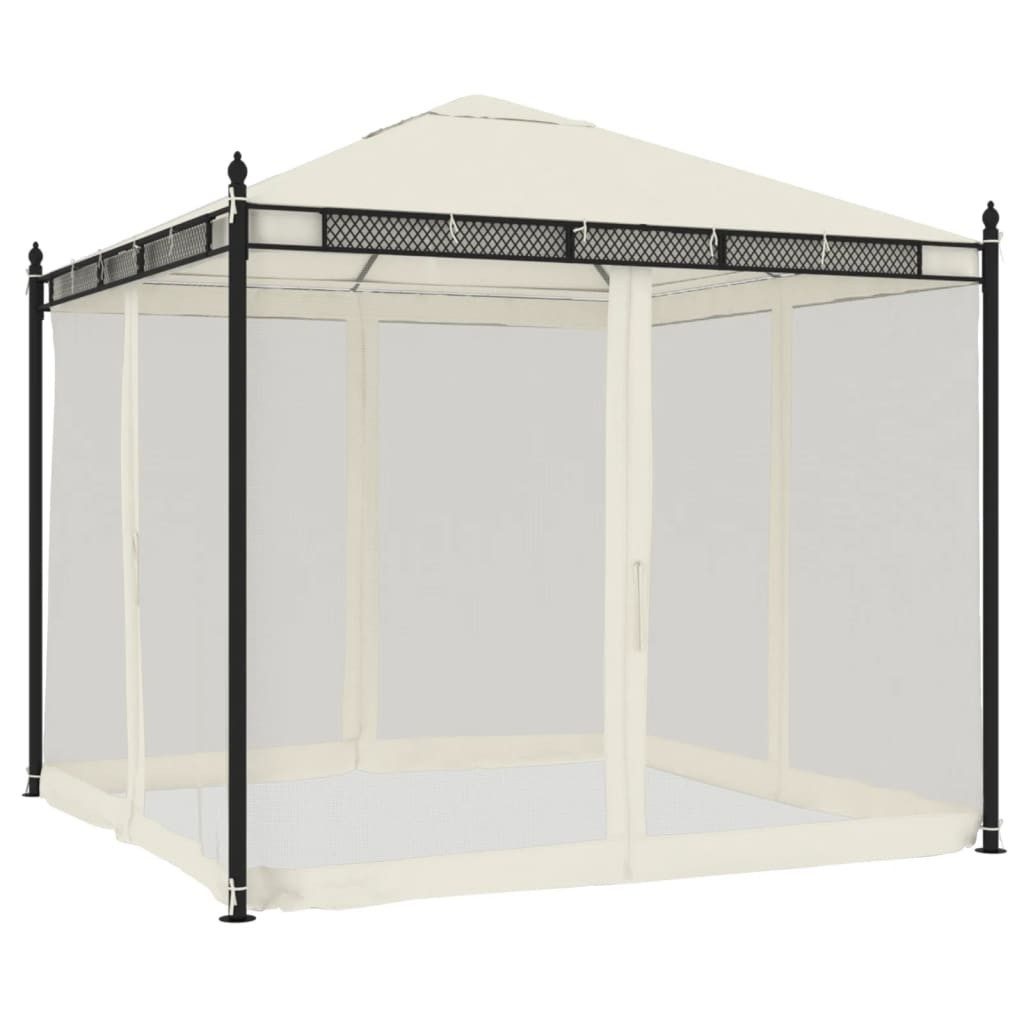vidaXL Partyzelt Pavillon mit Netzwänden Creme 2,93x2,93 m Stahl