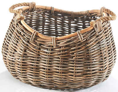 Kobolo Aufbewahrungskorb Korb aus Rattan kubu grey mit Seilgriff oval