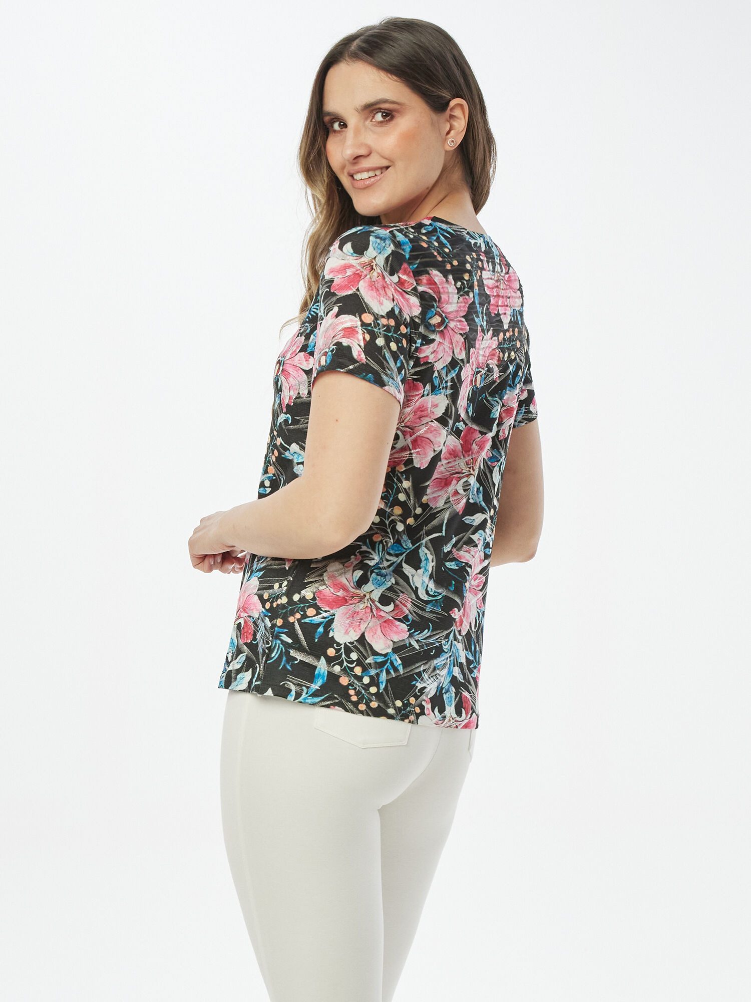 Christian Materne Langarmshirt Kurzarmshirt Körpernah mit All-Over Blumendr günstig online kaufen