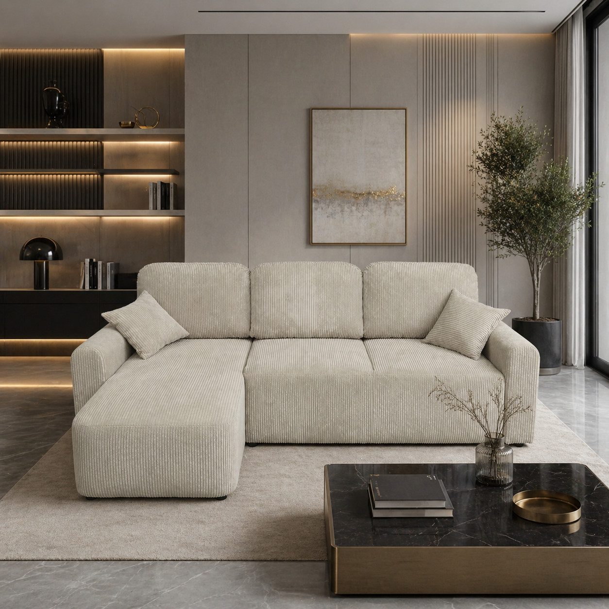 Labett Ecksofa Ecksofa HENRY mit Schlaffunktion, Bettkasten, Cordbezug, Made in Europa, Universelles Ecksofa