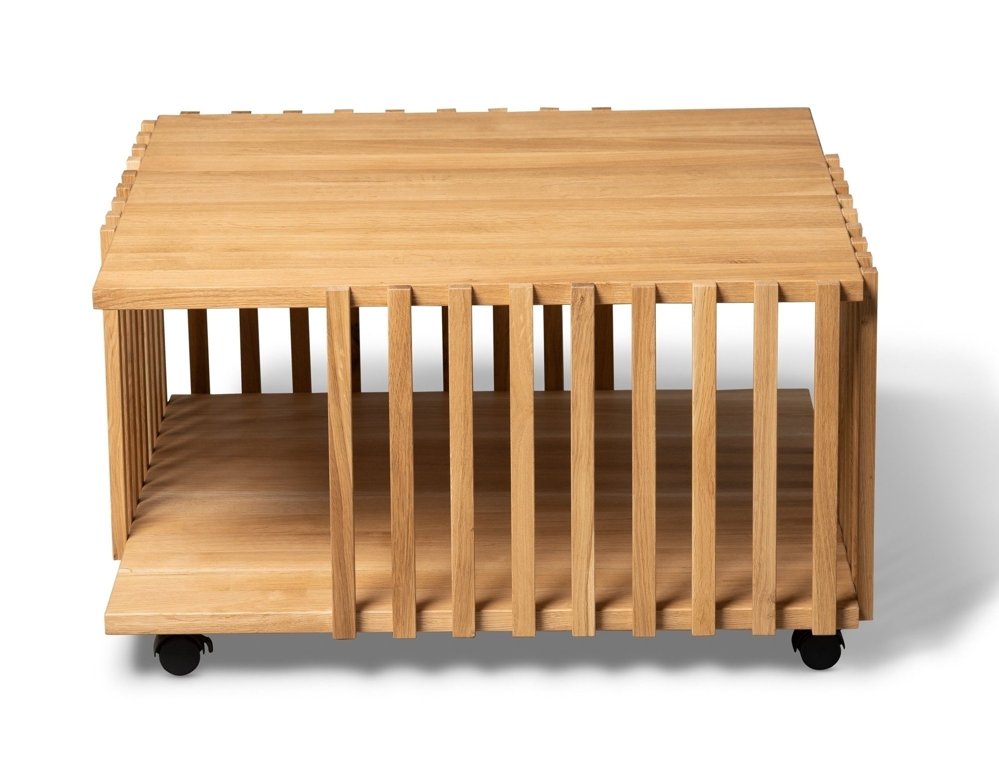 M2 Kollektion Couchtisch rollbar, Wildeiche massiv geölt - 75x40x75cm (BxHxT)