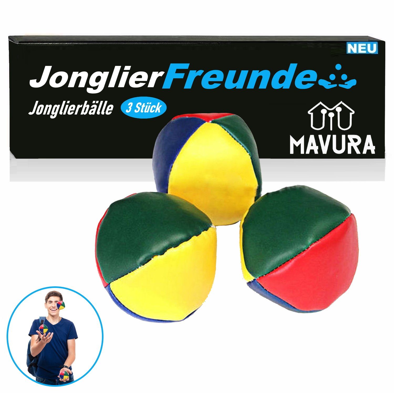 MAVURA Spielball JonglierFreunde geliebte & Jonglierball Anfänger Set Anleitung), Profis Erwachsene, (Kinder, perfekt für Balls ausbalancierte Jonglierbälle mit Juggling