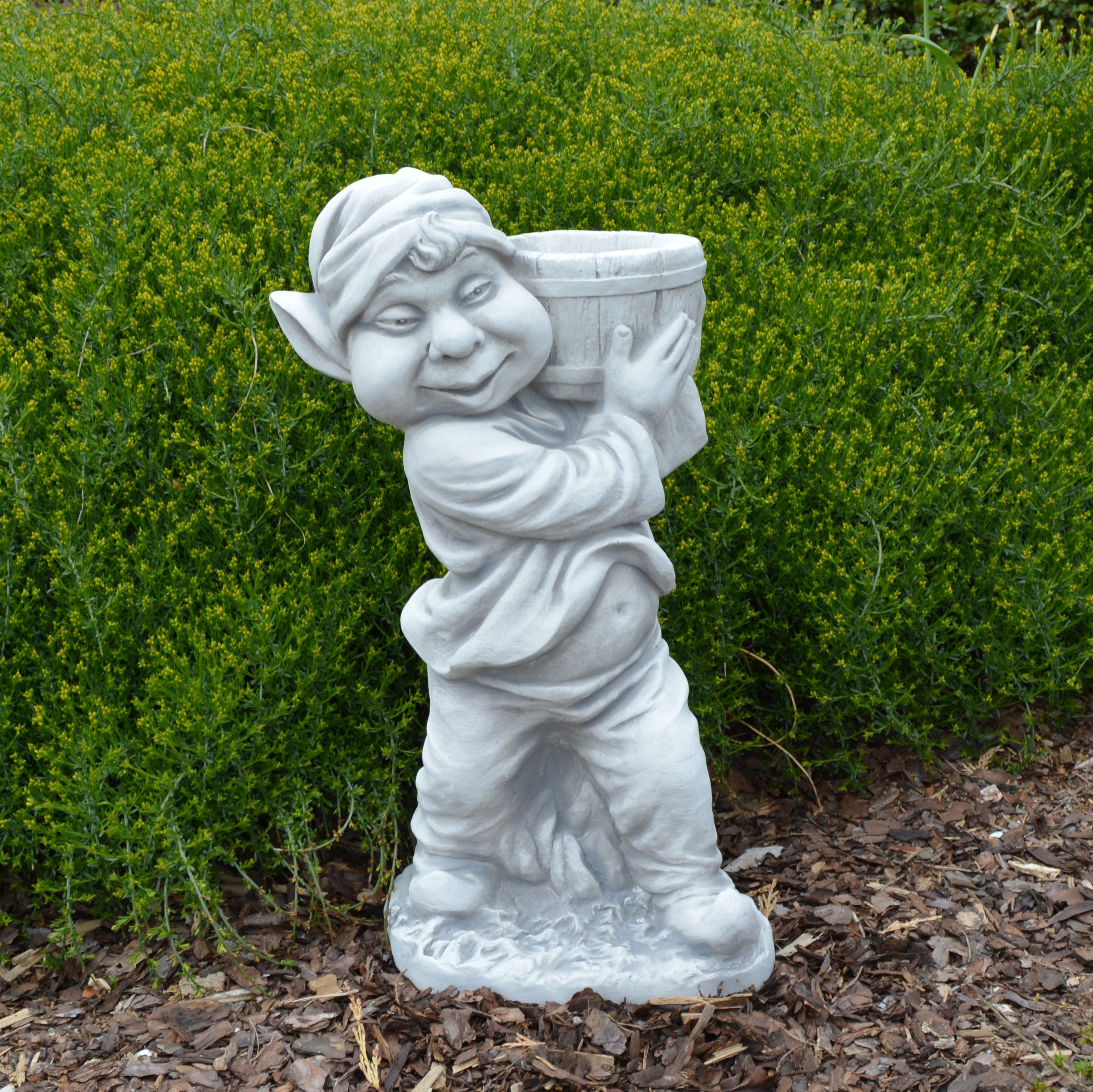 gartendekoparadies.de Gartenfigur Gnom mit Pflanzgefäß Steinfigur 50 cm Steinguss 19 kg, Frostsicher