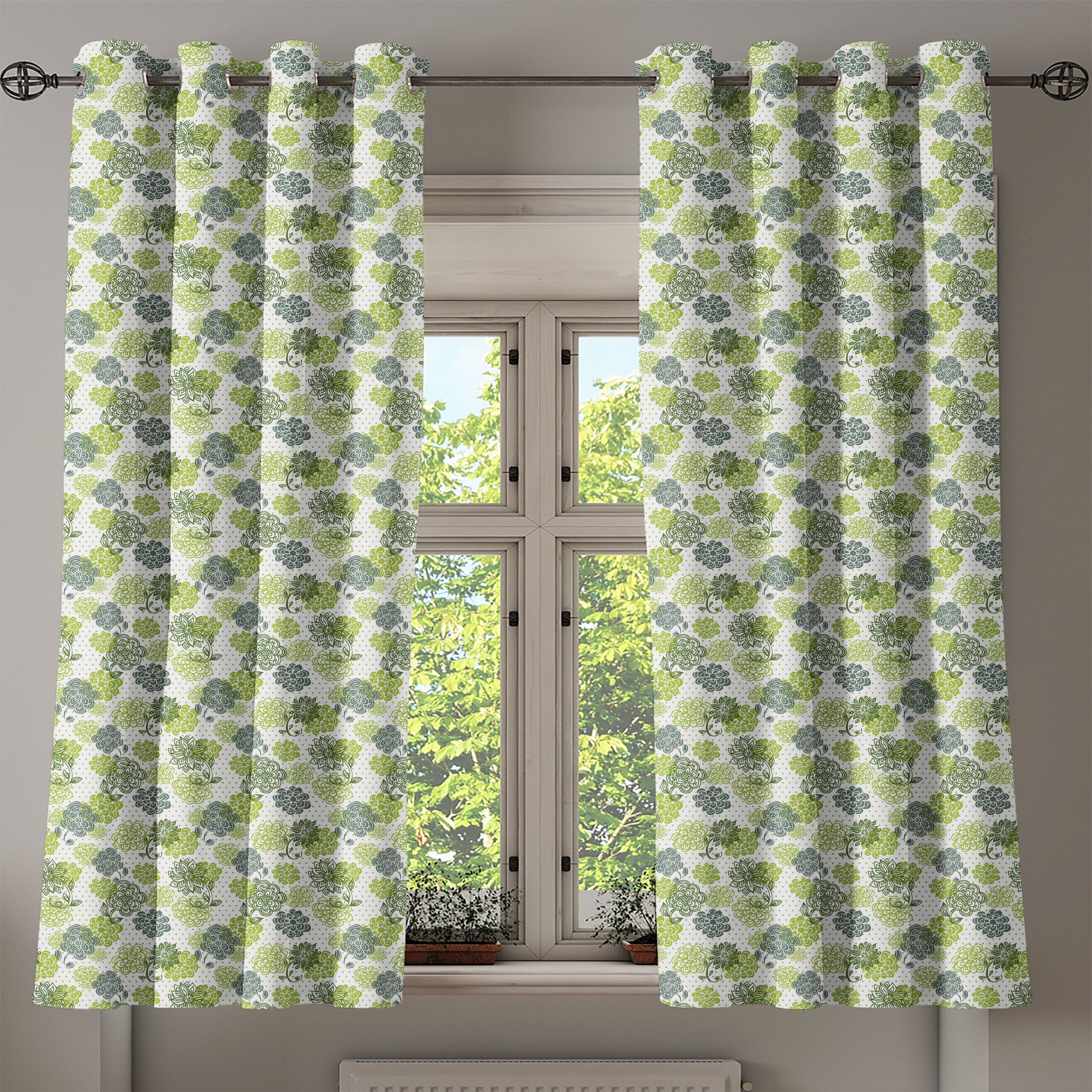 Gardine Wohnzimmer, für Dekorative Retro Blumen-Tupfen Abstrakte Schlafzimmer Abakuhaus, 2-Panel-Fenstervorhänge