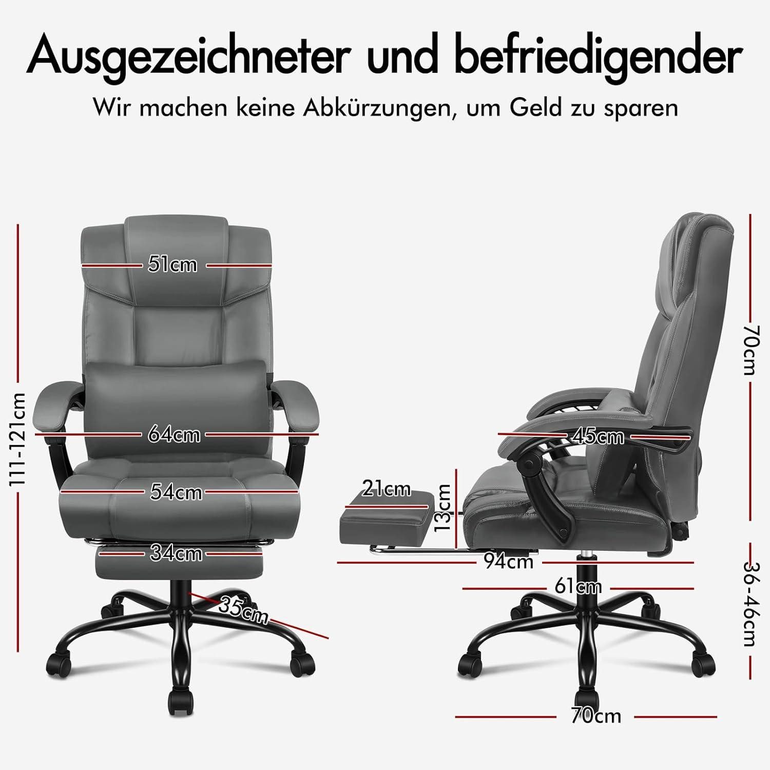 LuxusKollektion Chefsessel Ergonomischer Bürostuhl mit Fußstütze, günstig online kaufen